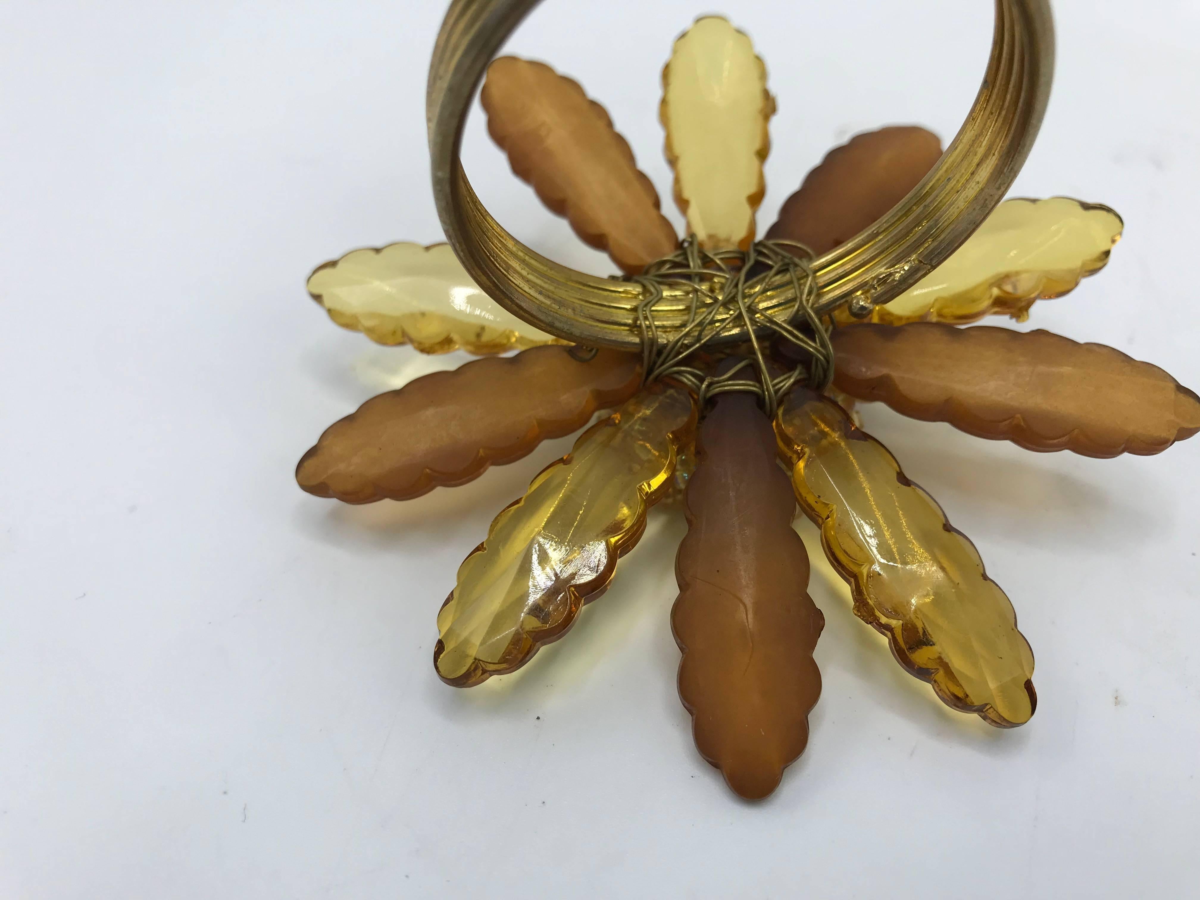 1970s Italian Gold-Tone Beaded Floral Motif Napkin Rings, Set of 12 1