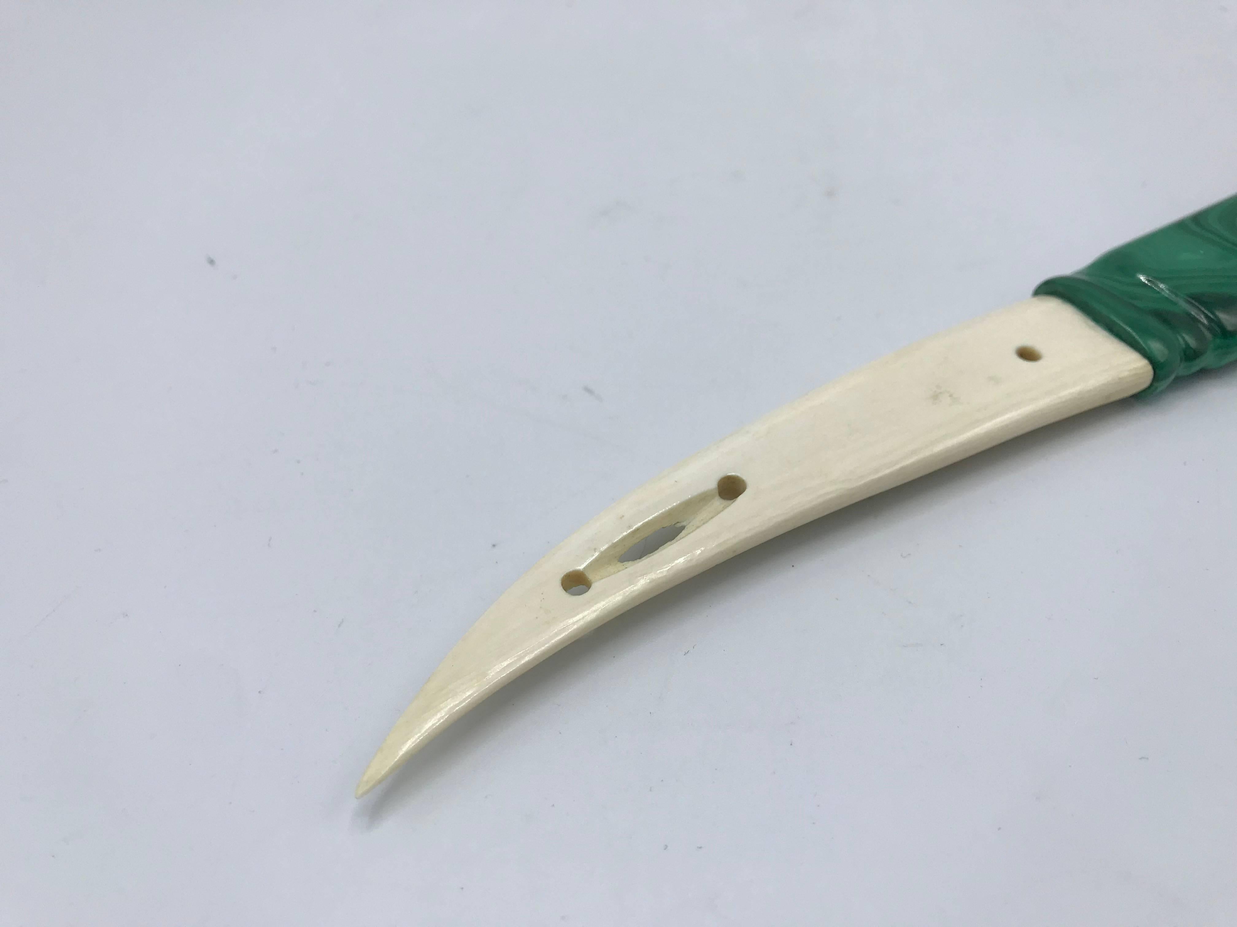 1960s Malachite and Bone Letter Opener 1