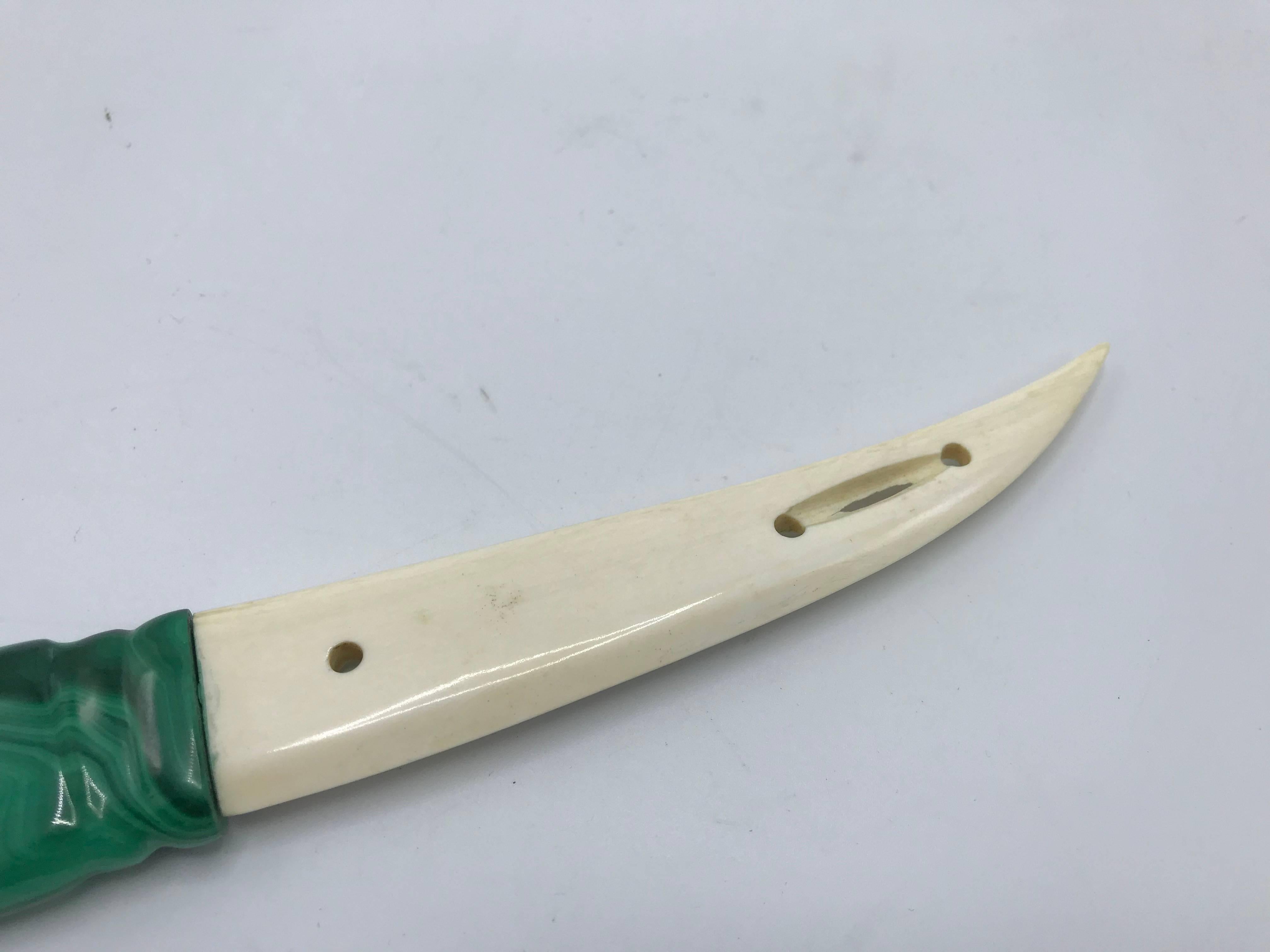 1960s Malachite and Bone Letter Opener In Excellent Condition In Richmond, VA