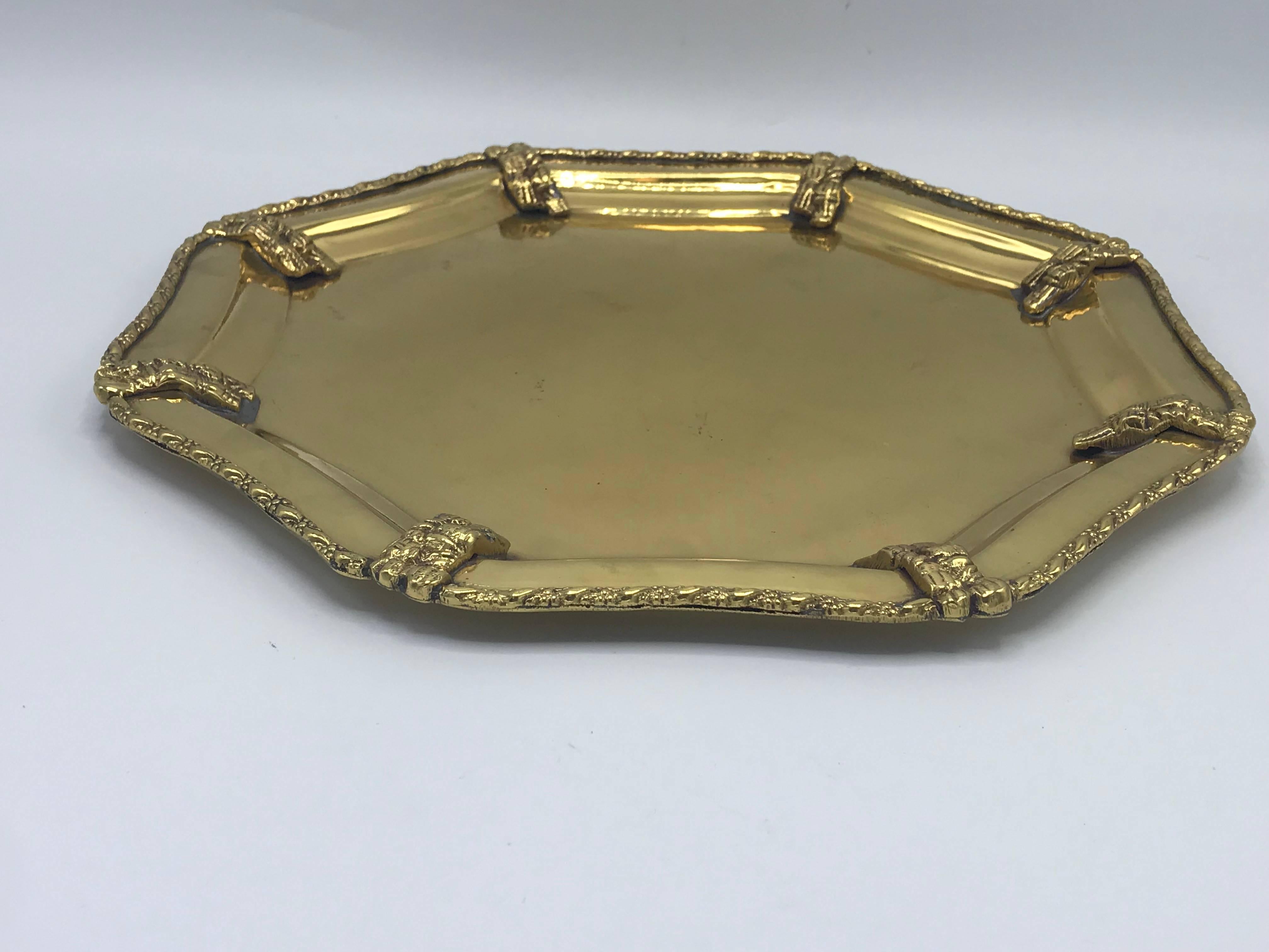 1960s Italian Brass Tray with Rope Detail In Excellent Condition In Richmond, VA