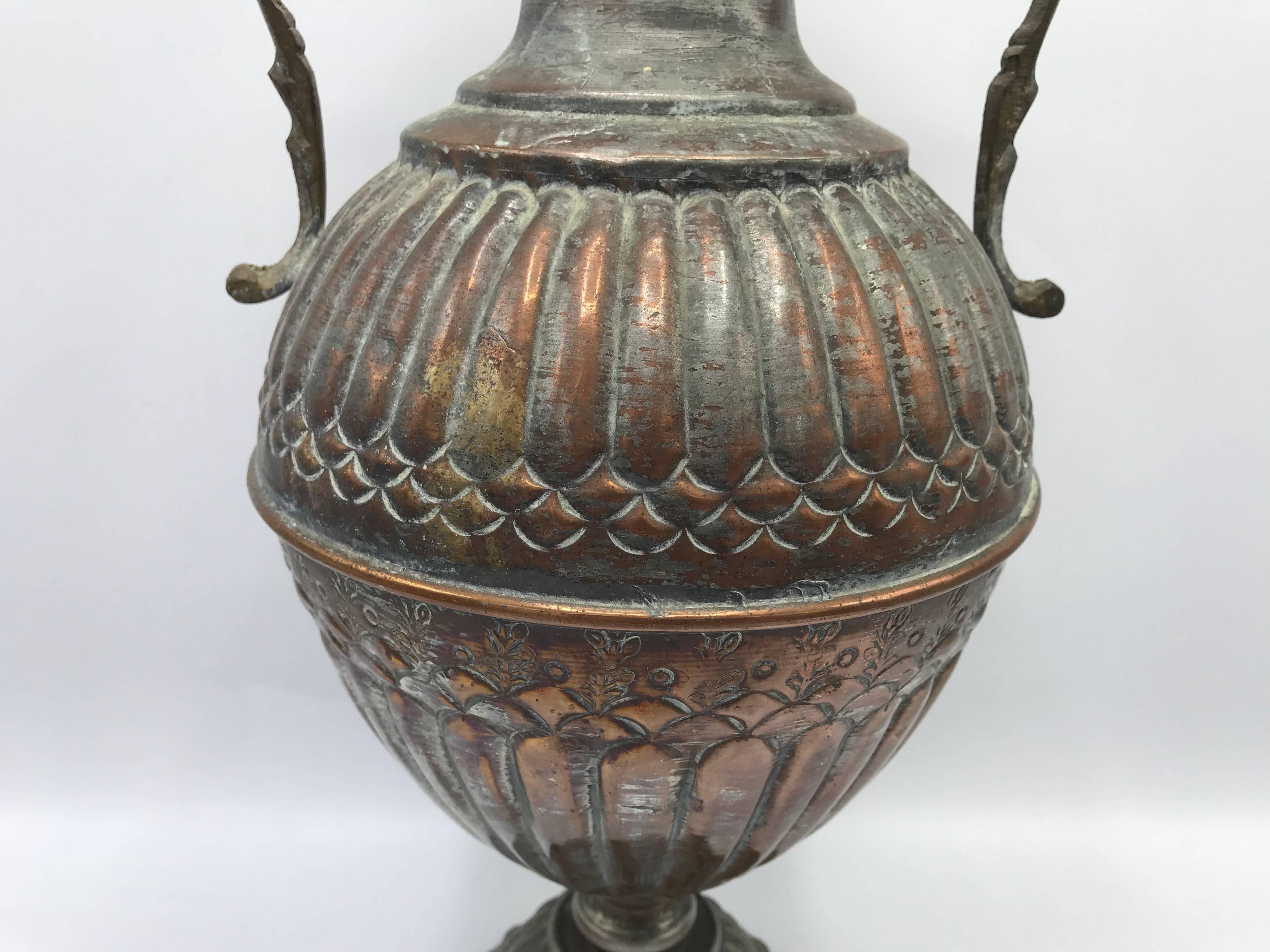 Neoclassical 1950s Copper Urn with Pewter Wash Finish
