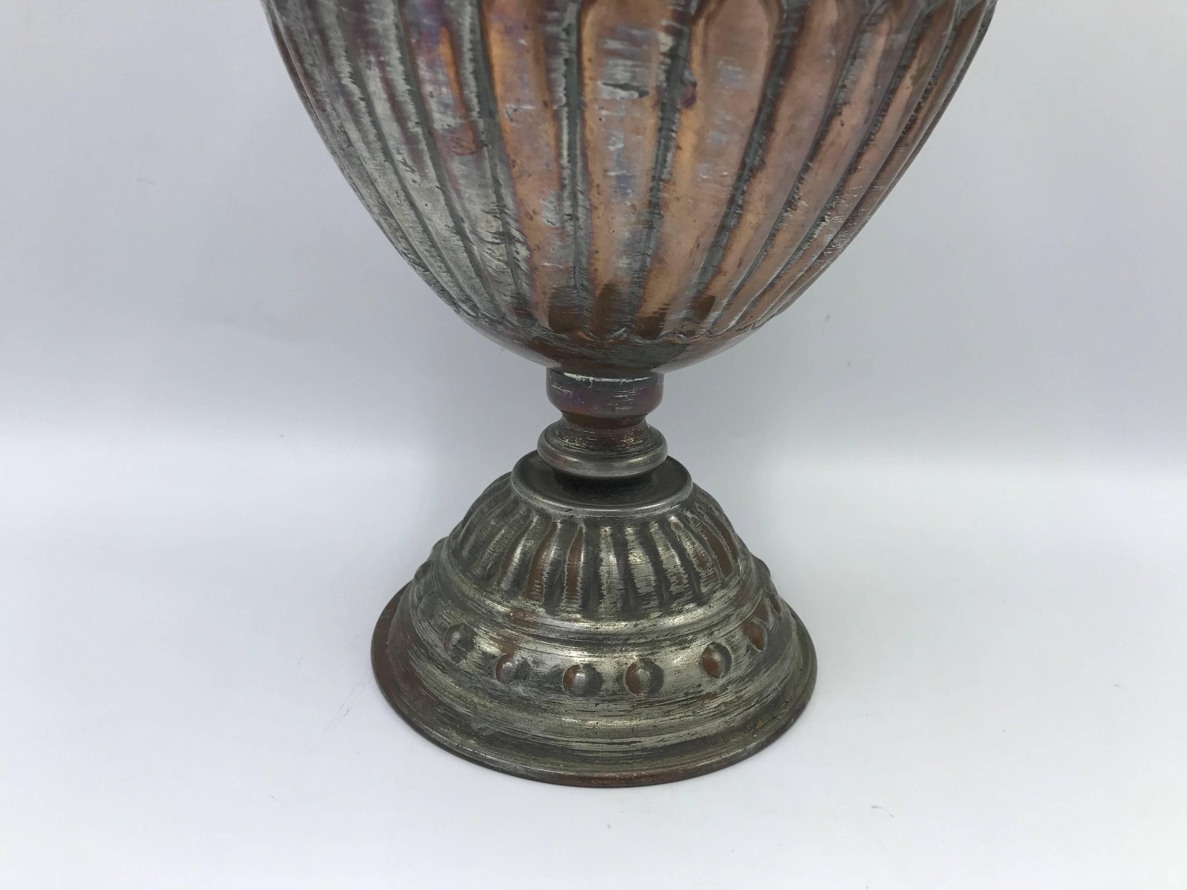 1950s Copper Urn with Pewter Wash Finish In Excellent Condition In Richmond, VA