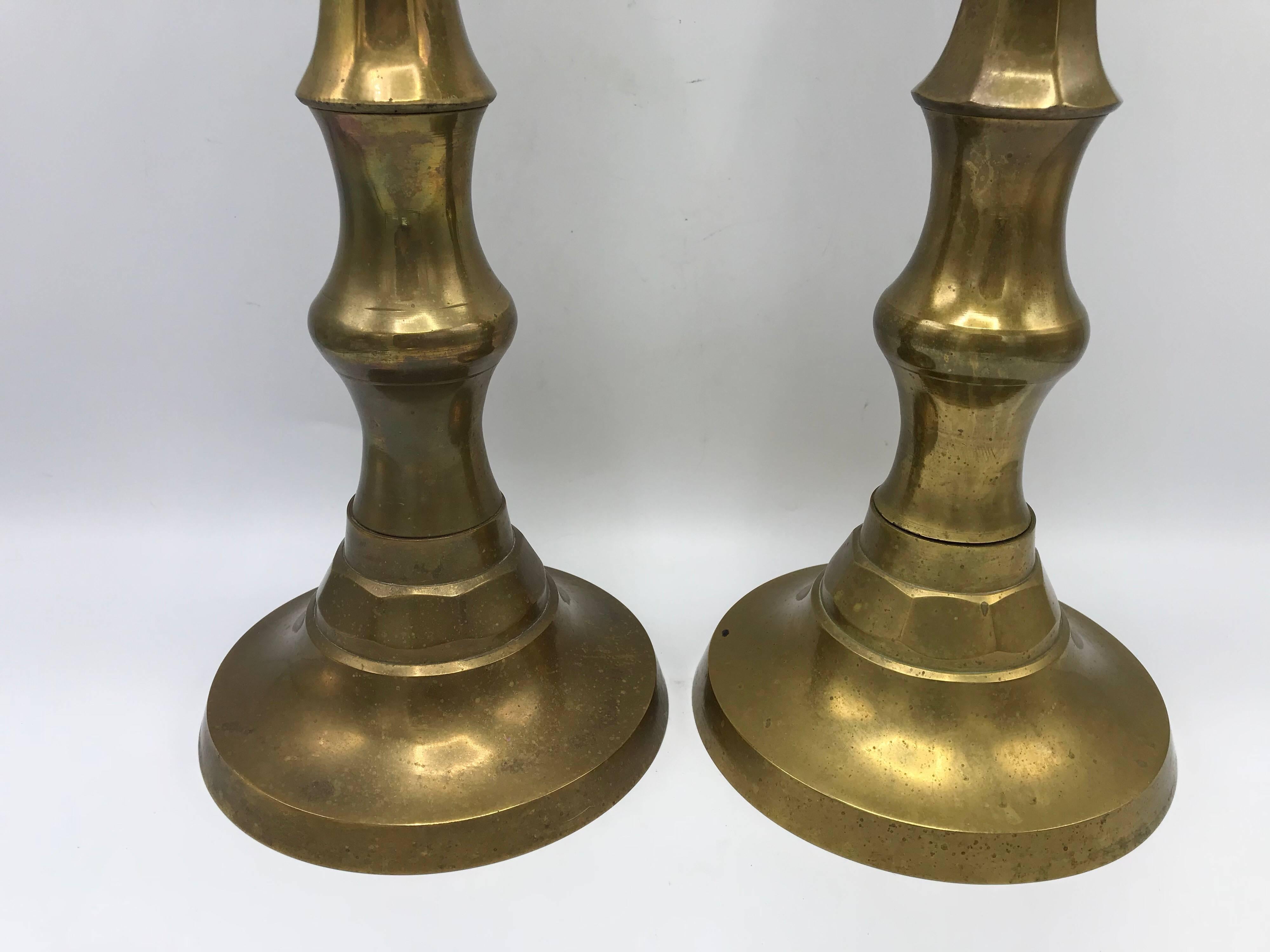 20th Century 1950s Large Brass Candlesticks, Pair