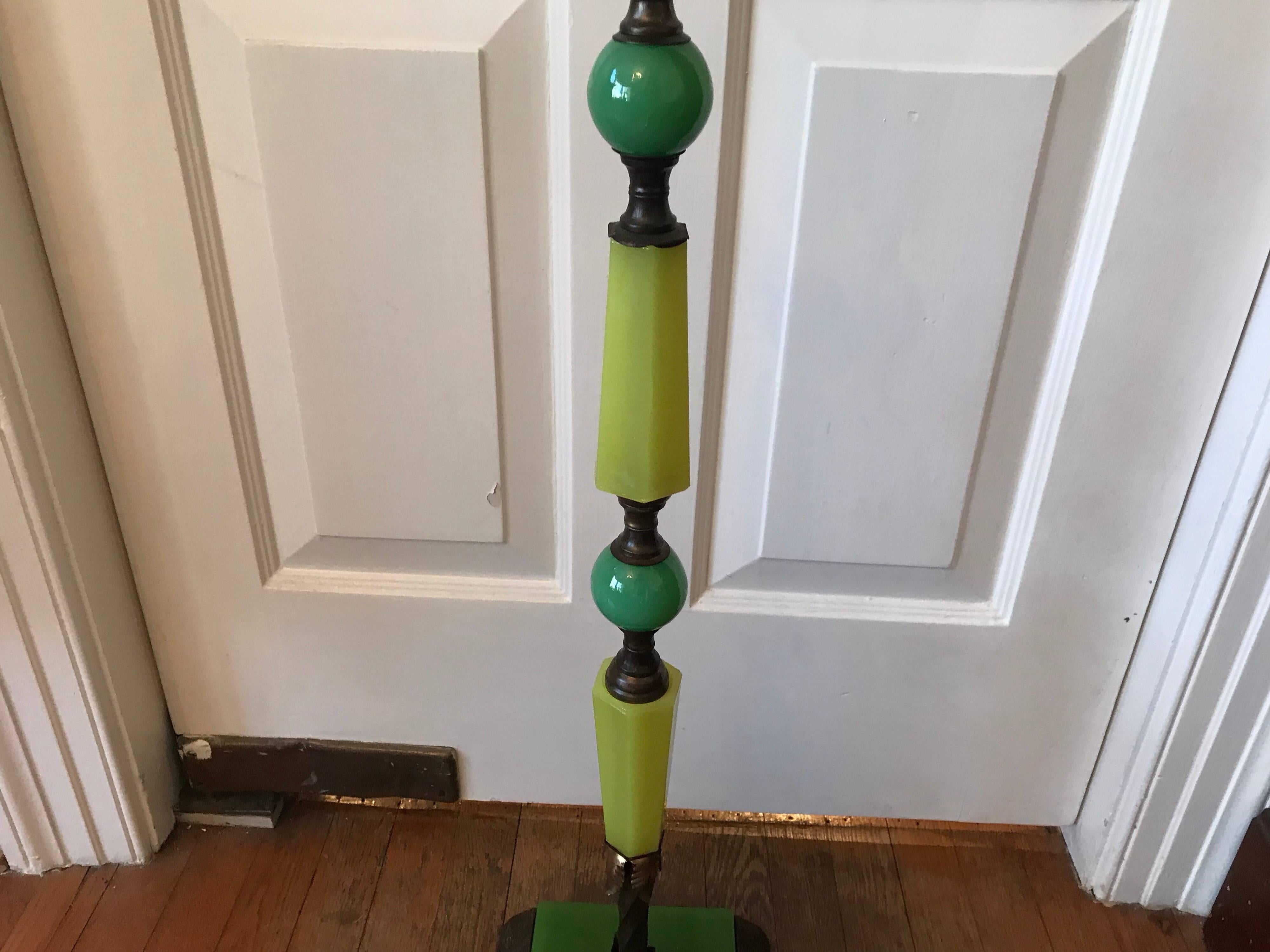 1920s Art Deco Green Jadeite and Bronze Floor Lamp In Excellent Condition In Richmond, VA