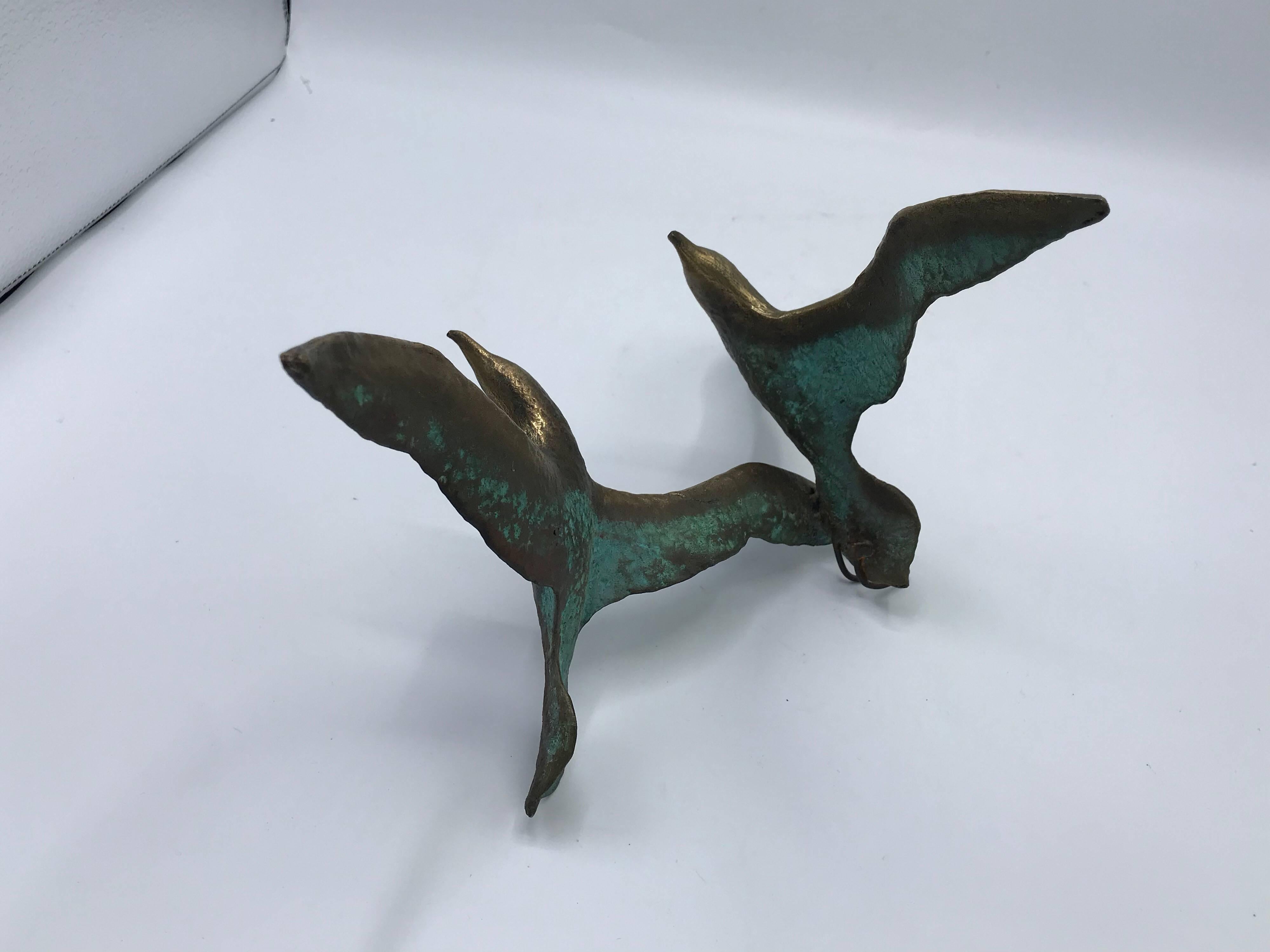 1960s Modern Bronze Birds in Flight Wall Sculpture 1