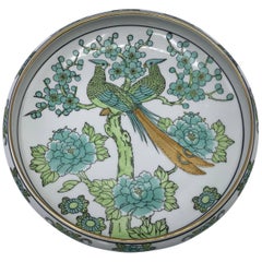 1960s Gold Imari Green and White Dish with Peacock Motif