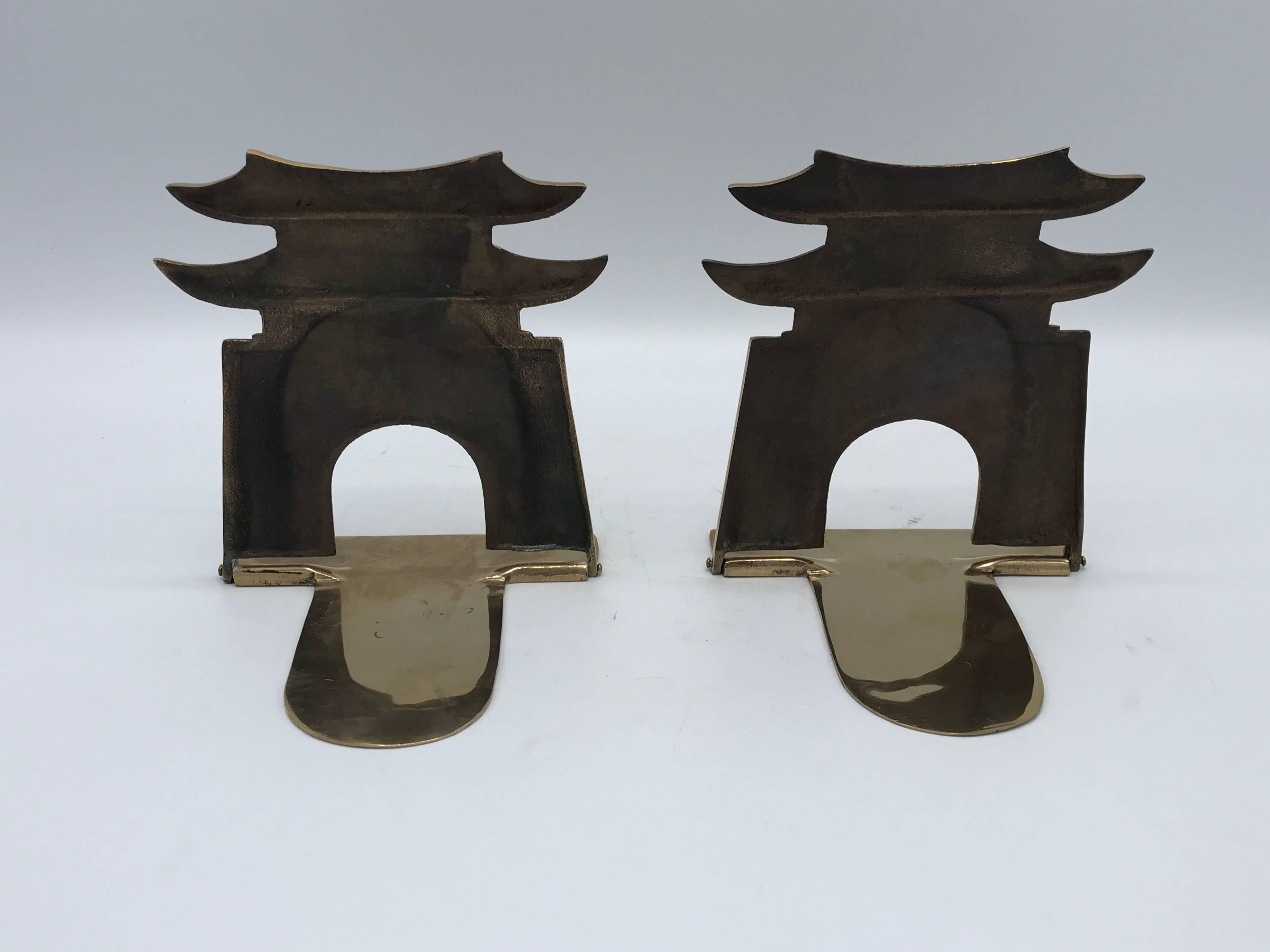 20th Century 1970s Brass Pagoda Bookends, Pair