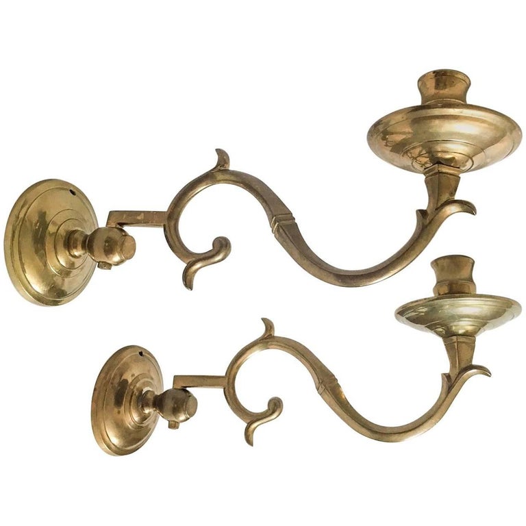 Pair of Mottahedeh Brass Single Arm Candle Sconces at 1stDibs