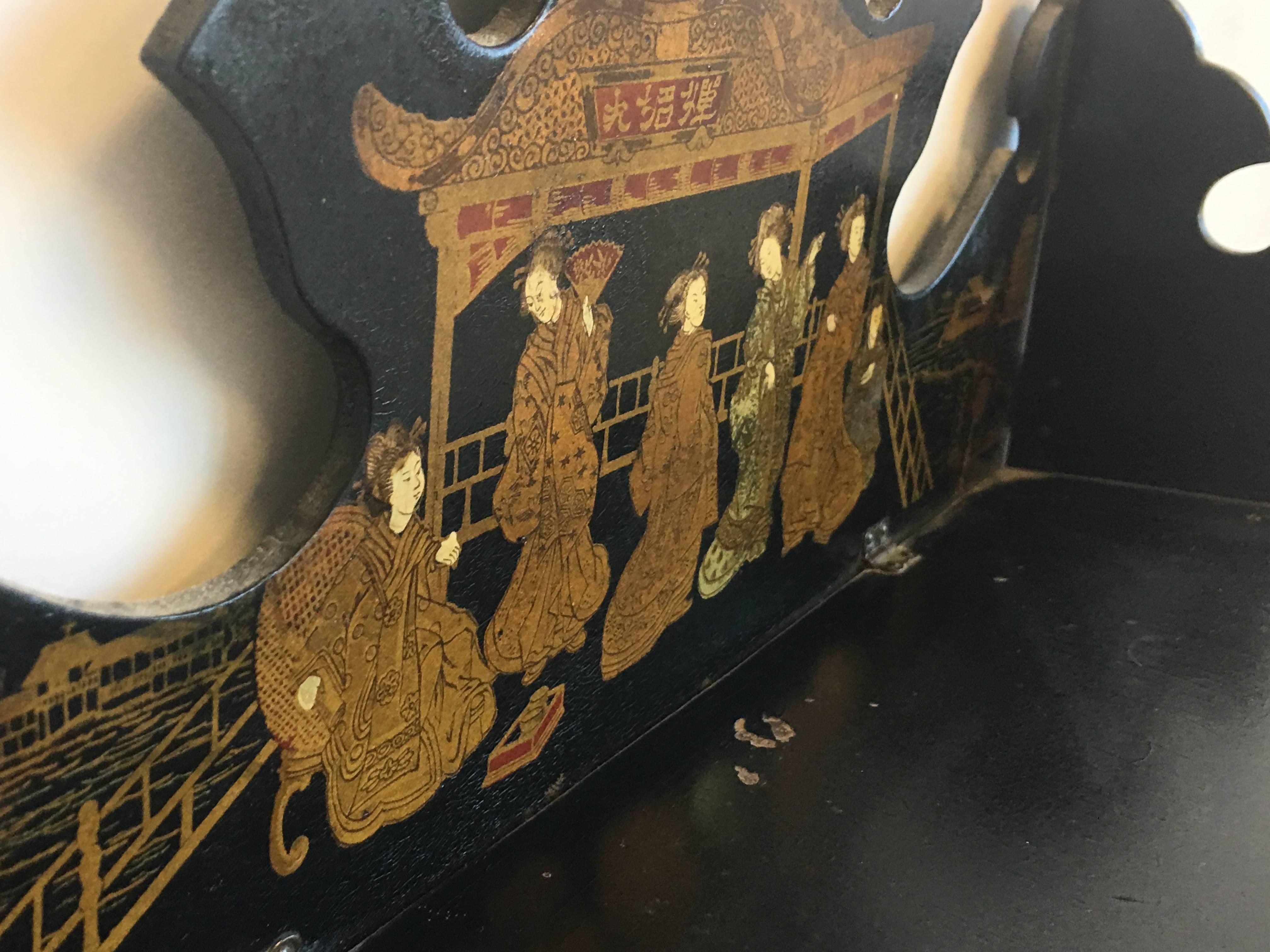 19th Century Asian Lacquered and Gilt Wall Shelf with an Ornate Pagoda Motif In Excellent Condition In Richmond, VA