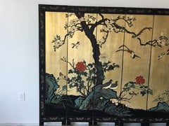 1950s Black and Gold Cherry Blossom Six-Panel Room Divider Screen