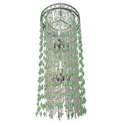 Hollywood Regency Green and Clear Raindrop Statement Chandelier