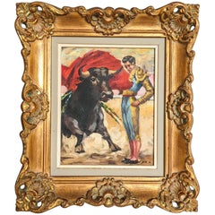 Antique Spanish Toreador Oil on Canvas in Belgian Giltwood Frame