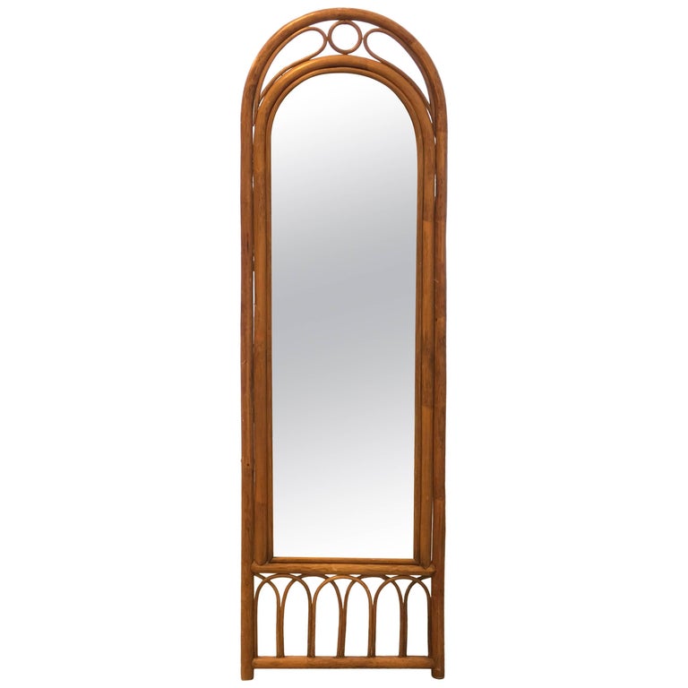 1970s Bamboo and Rattan Floor Mirror at 1stdibs