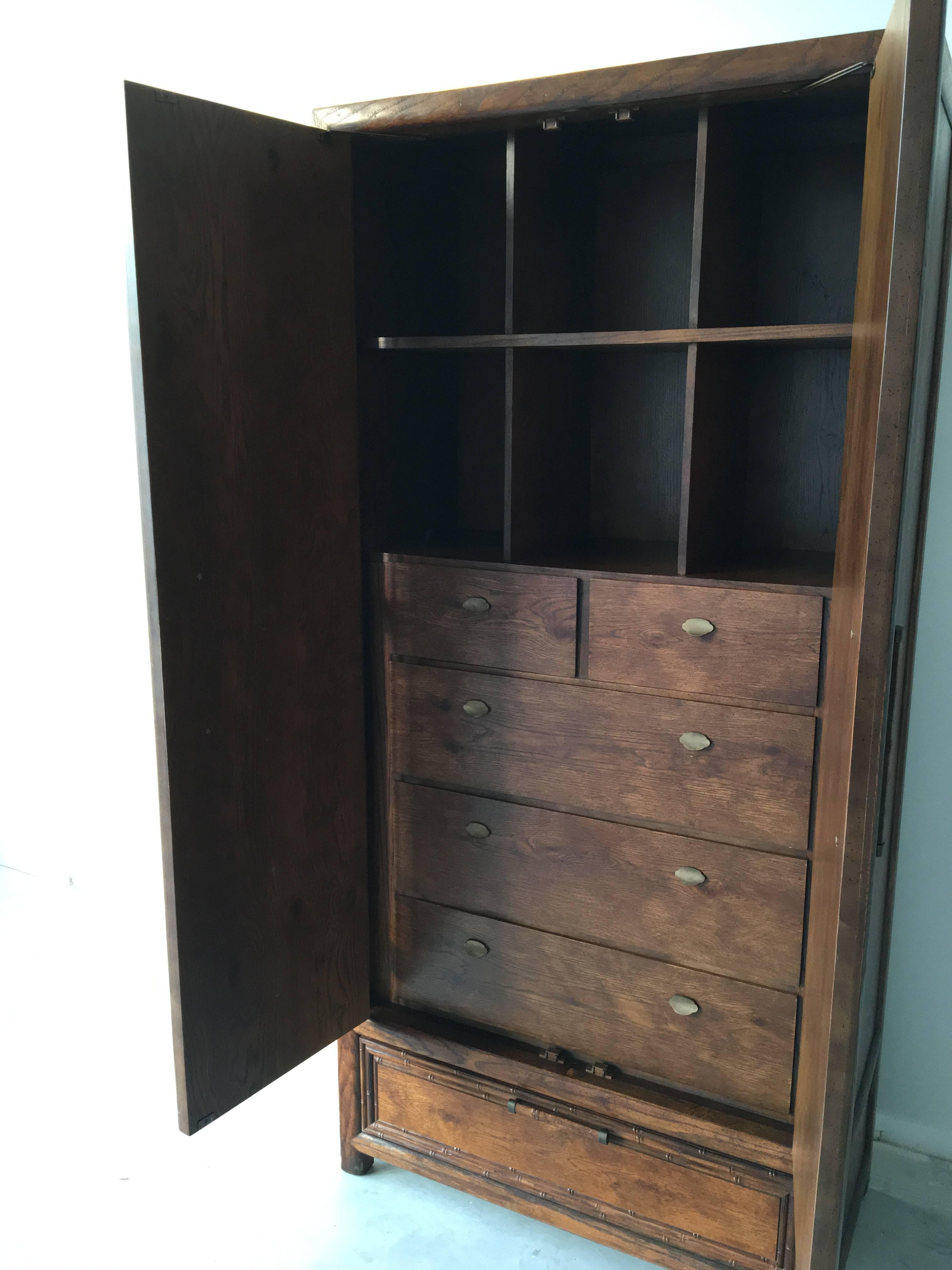 Stained 1975 Century Faux Bamboo Armoire