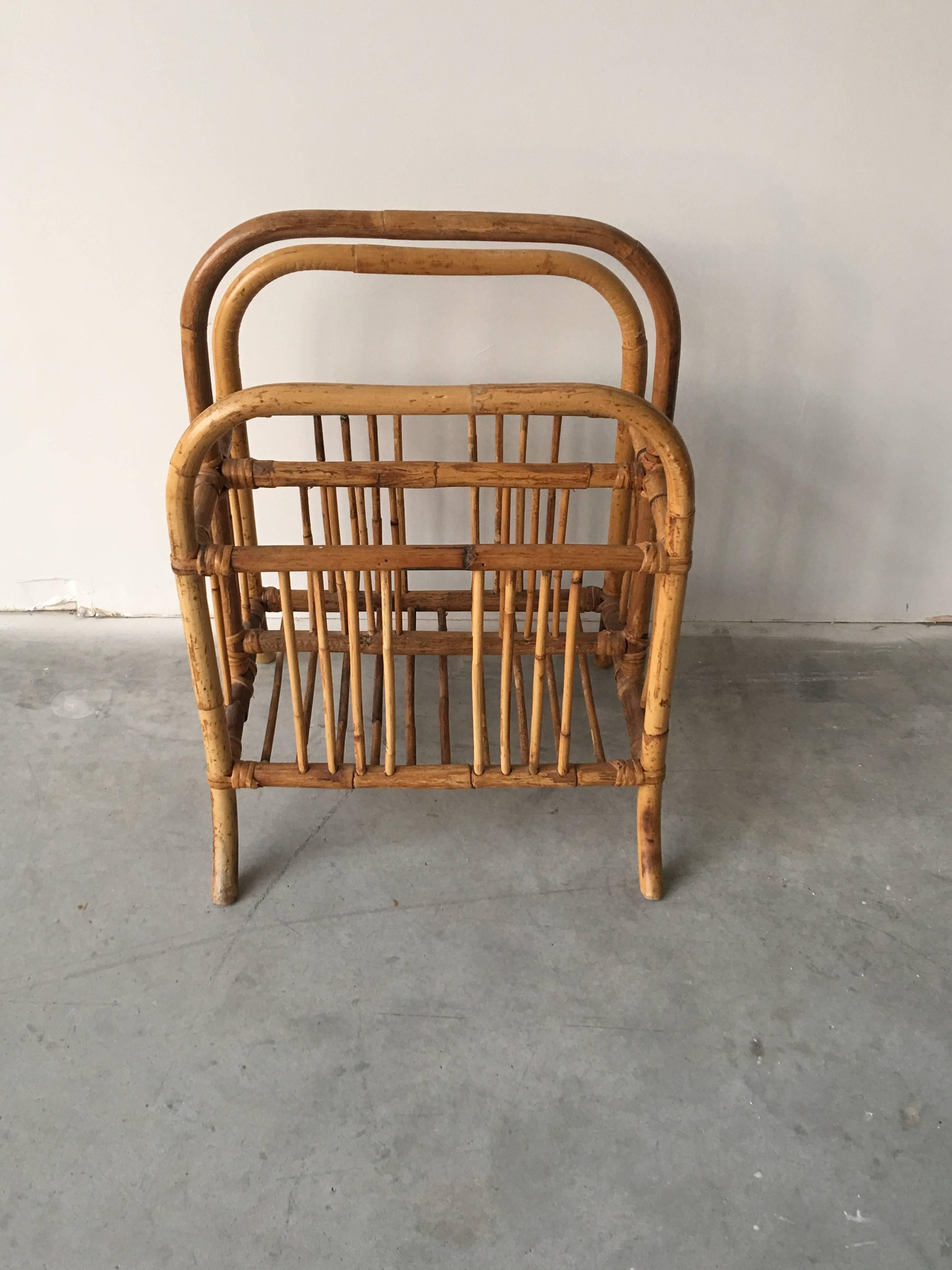 An excellent, Mid-Century bamboo magazine rack.
