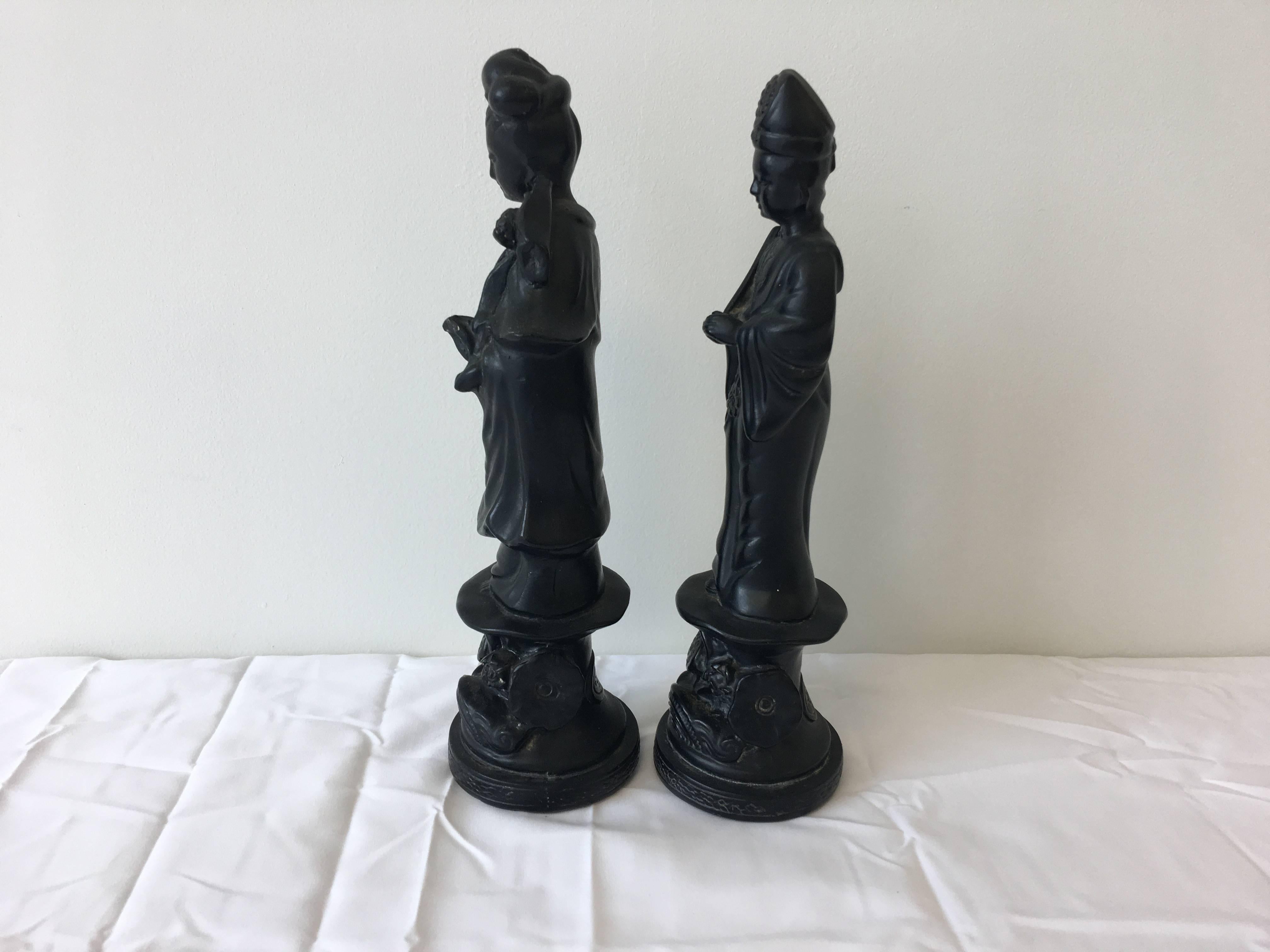 Dyed Black Plaster Asian Figurines by Alexander Backer, Pair