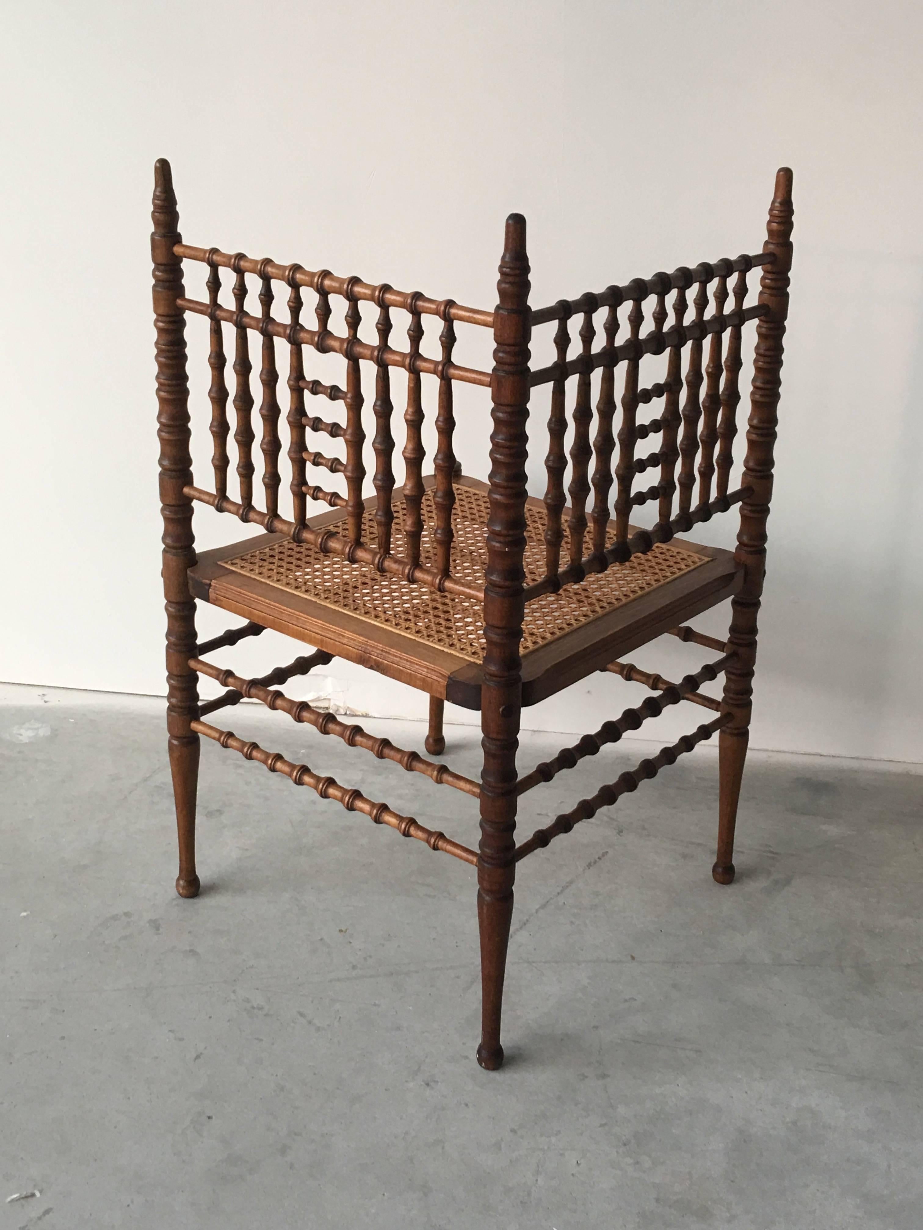 Stained 19th Century Faux Bamboo and Cane Corner Chair