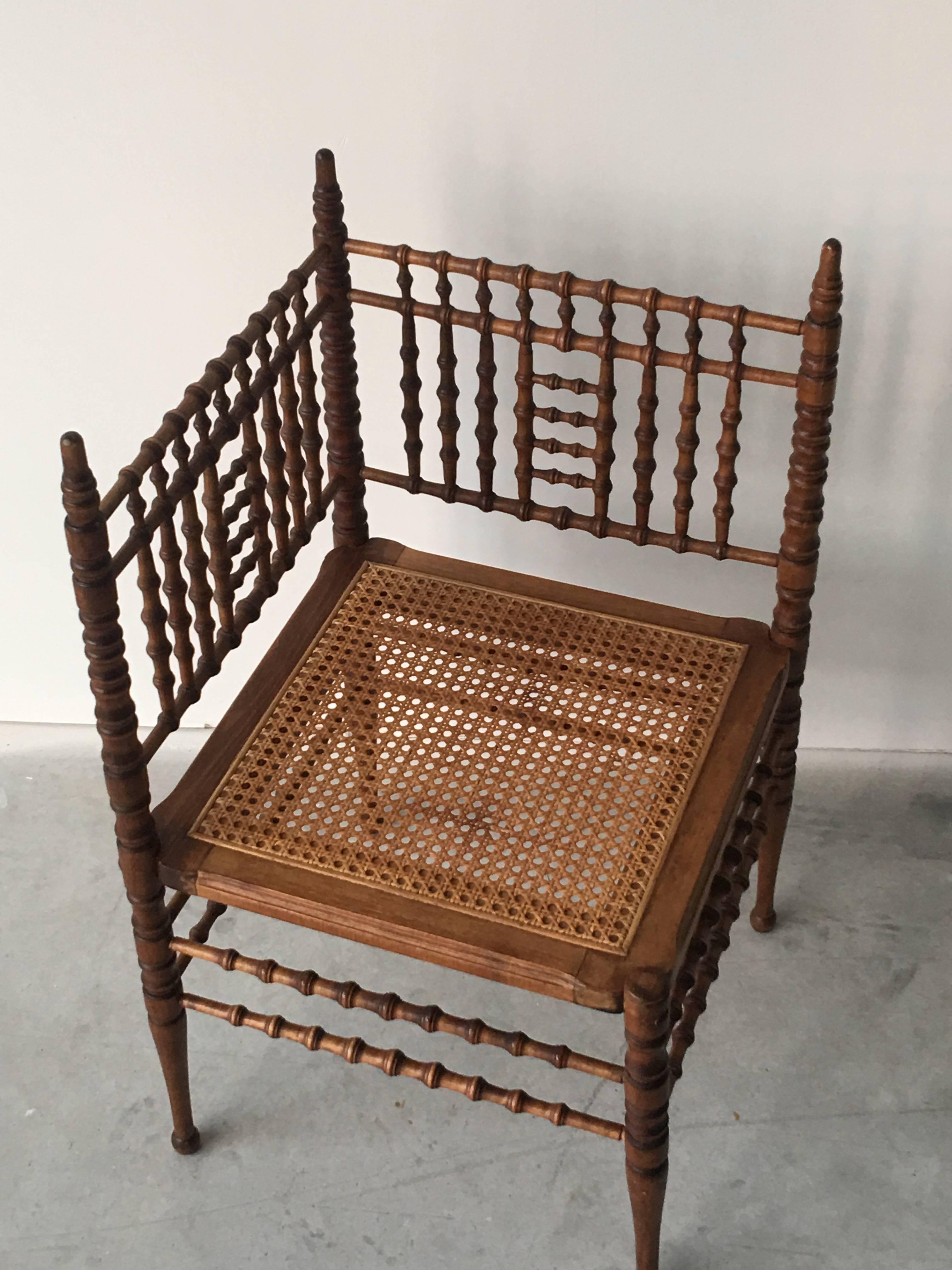 19th Century Faux Bamboo and Cane Corner Chair In Excellent Condition In Richmond, VA