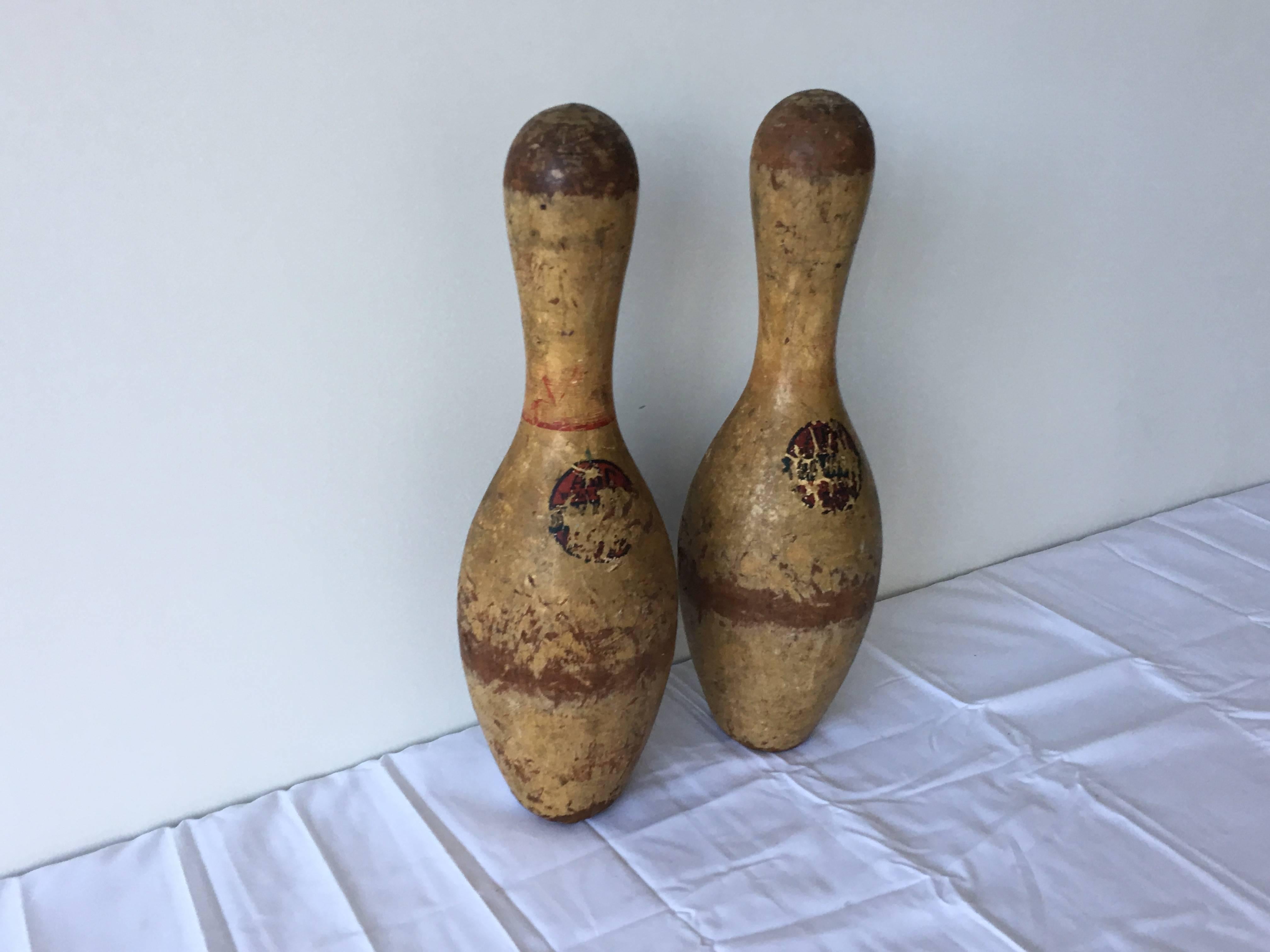 vintage wooden bowling pins