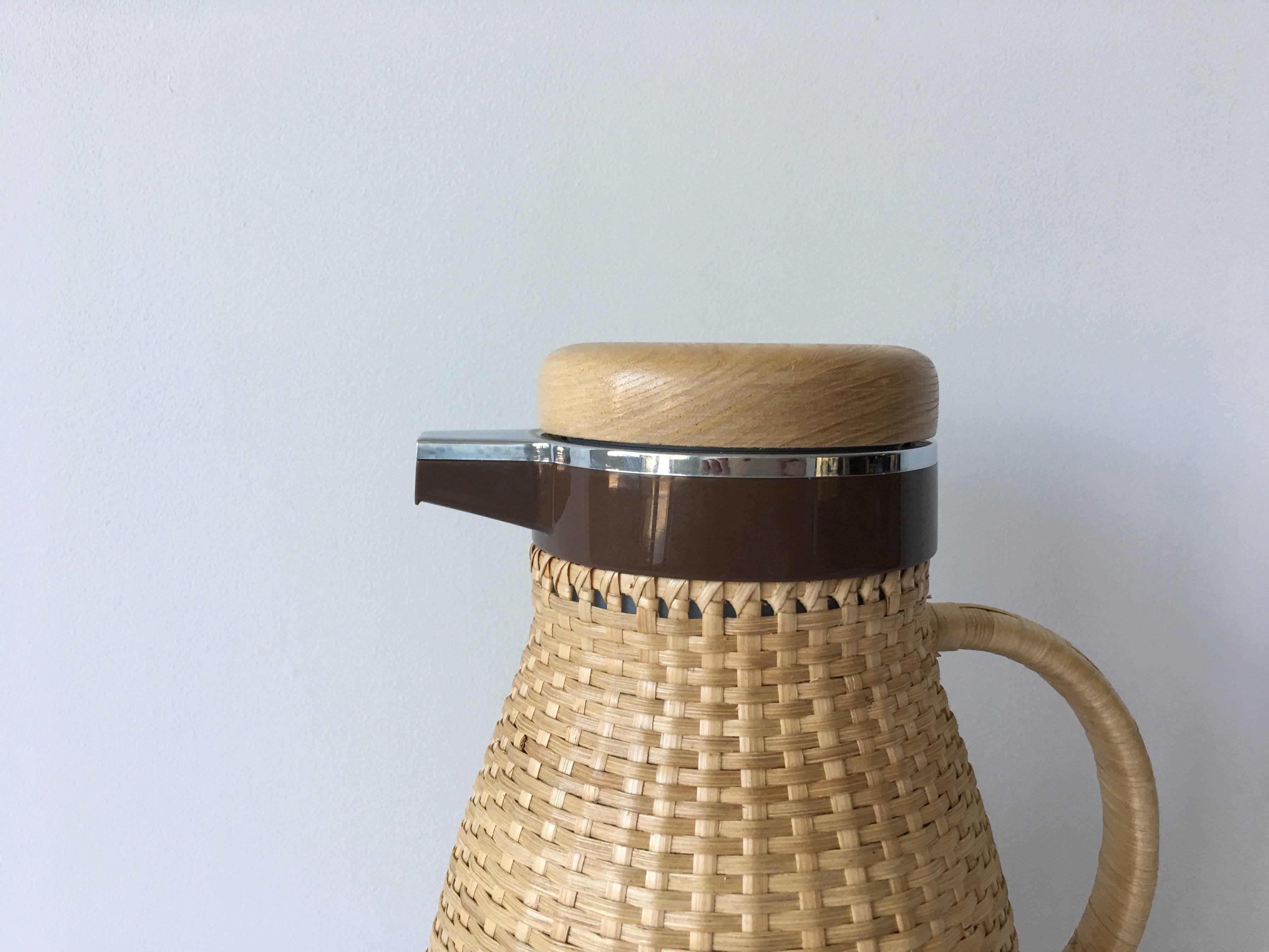 Immaculate 1960s, Mid-Century Modern rattan carafe. Never used!