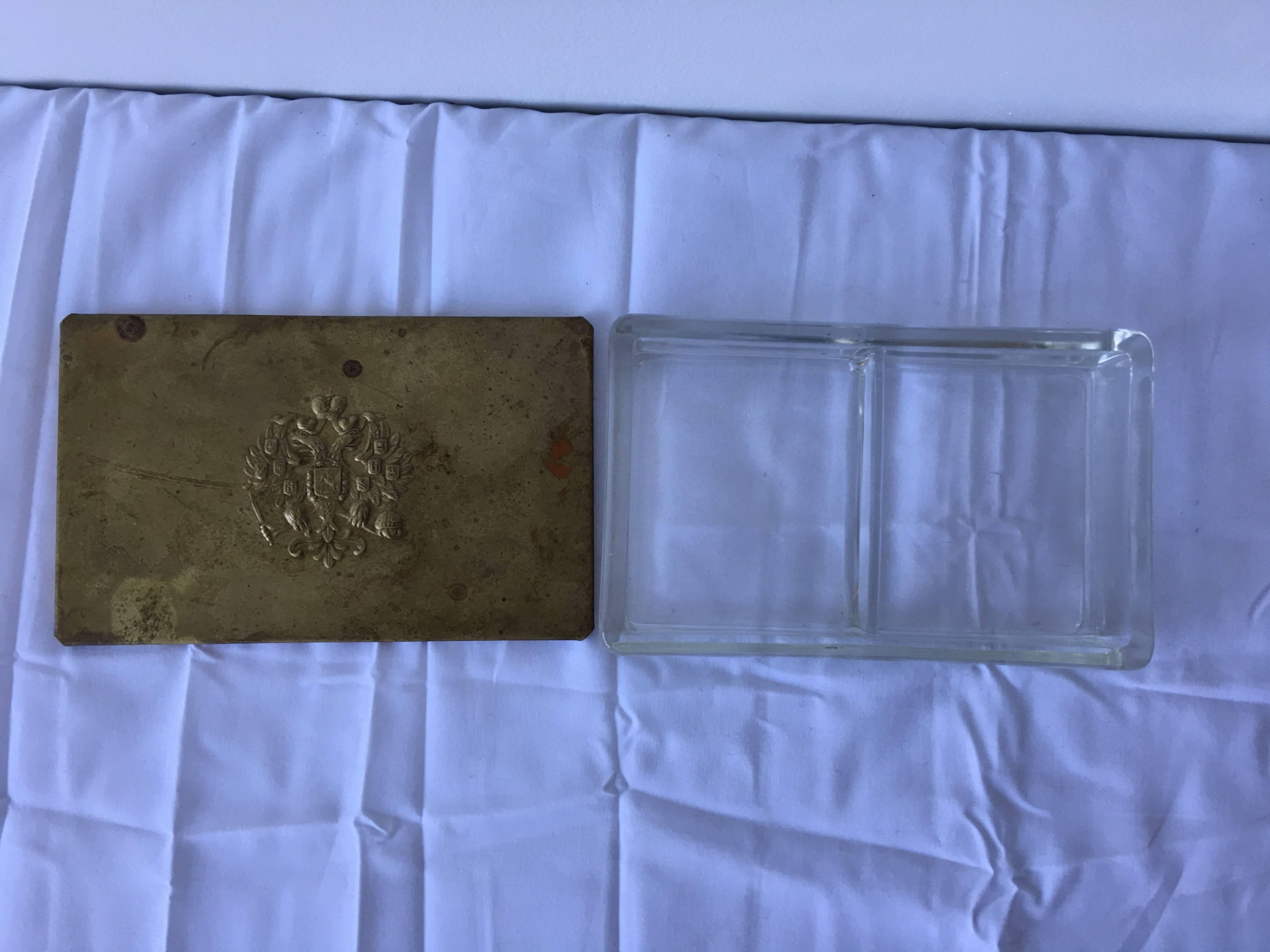 19th Century Imperial Russian Brass and Glass Card Box In Excellent Condition In Richmond, VA