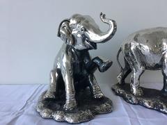 1980s Silver Plated Elephant Statues, Pair