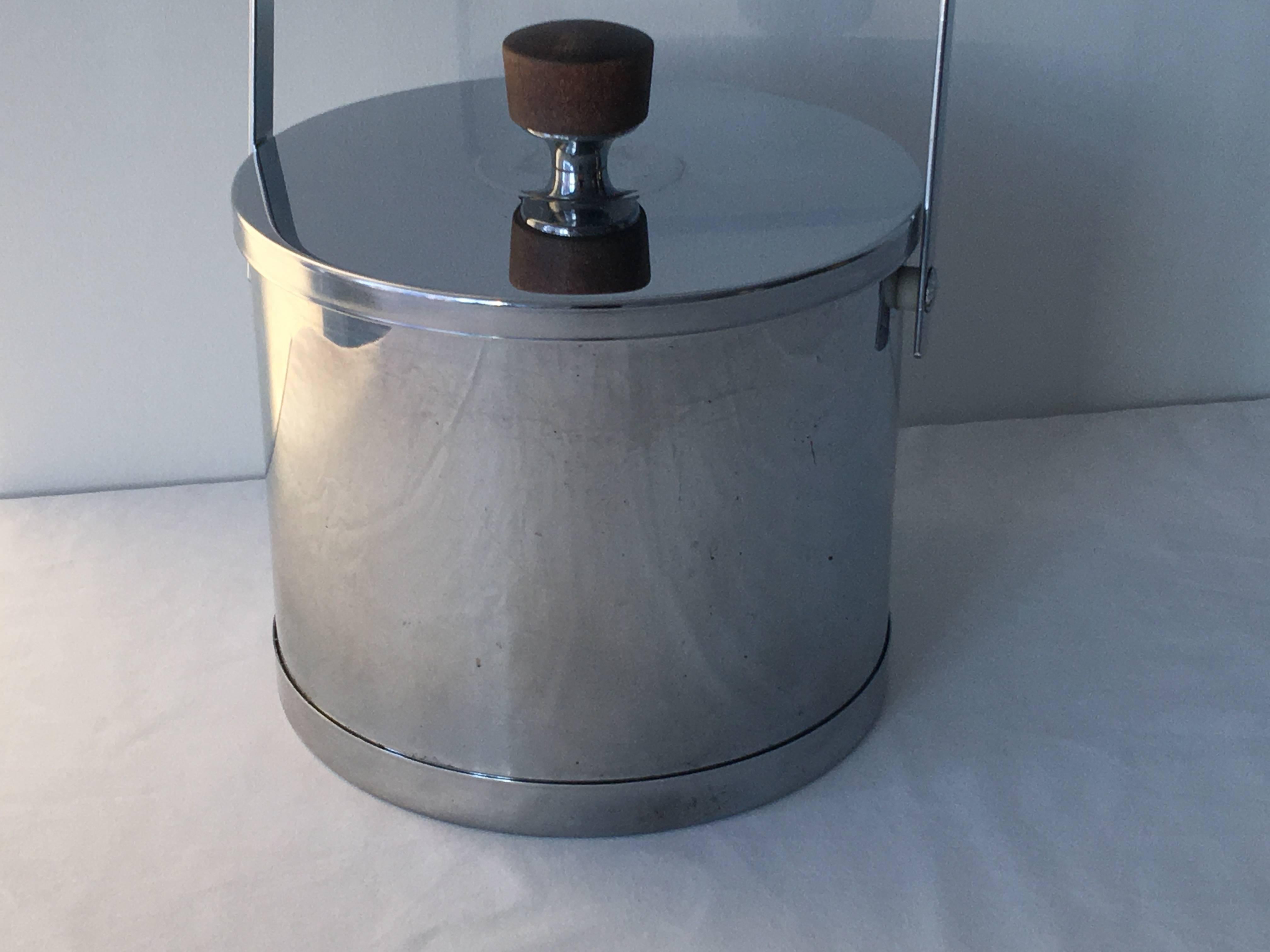 Mid-Century Modern 1960s Modern Chrome and Teak Ice Bucket