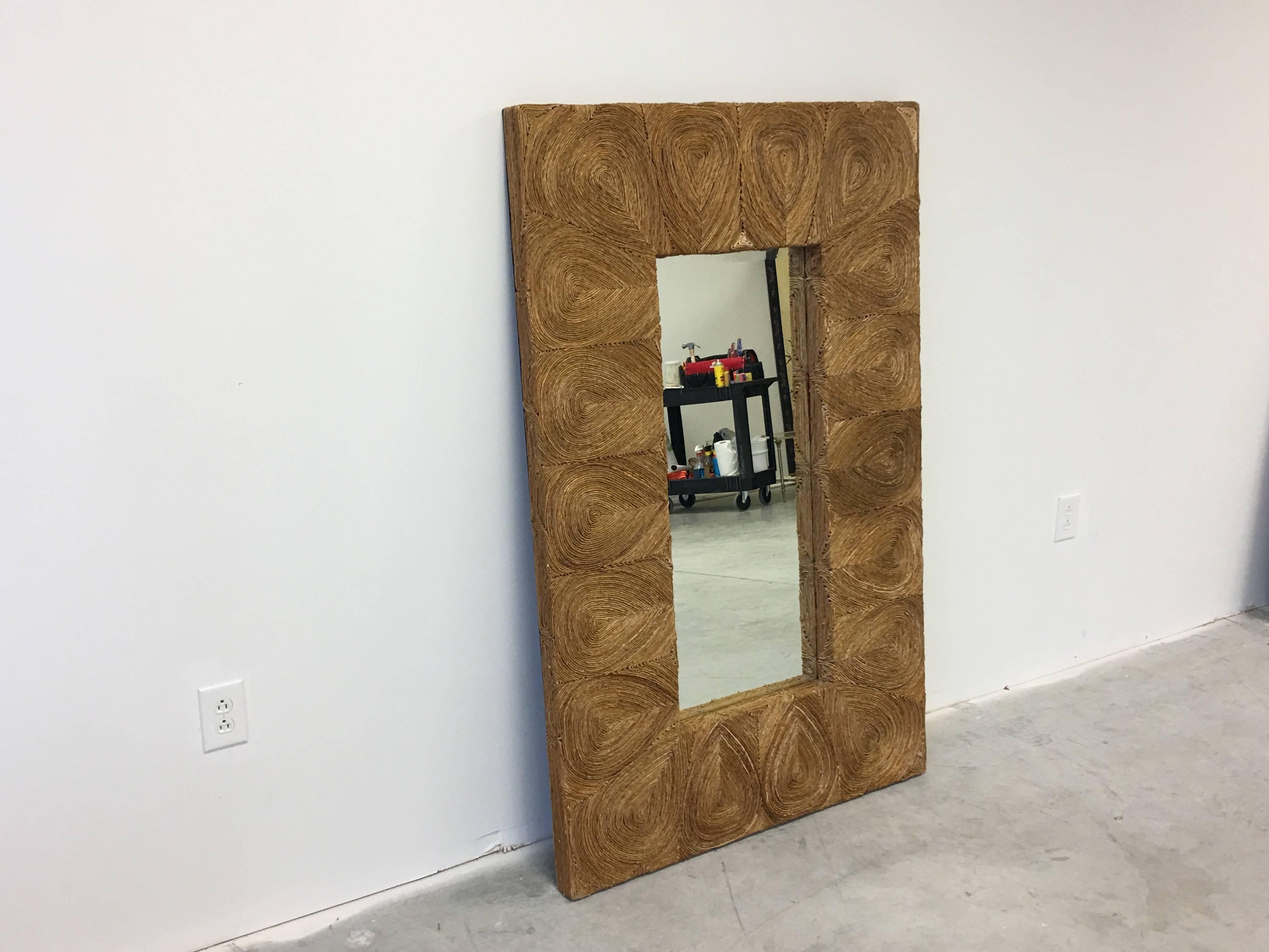 Offered is a gorgeous large, 1980's Palm Beach style raffia mirror. Horizontal and vertical.