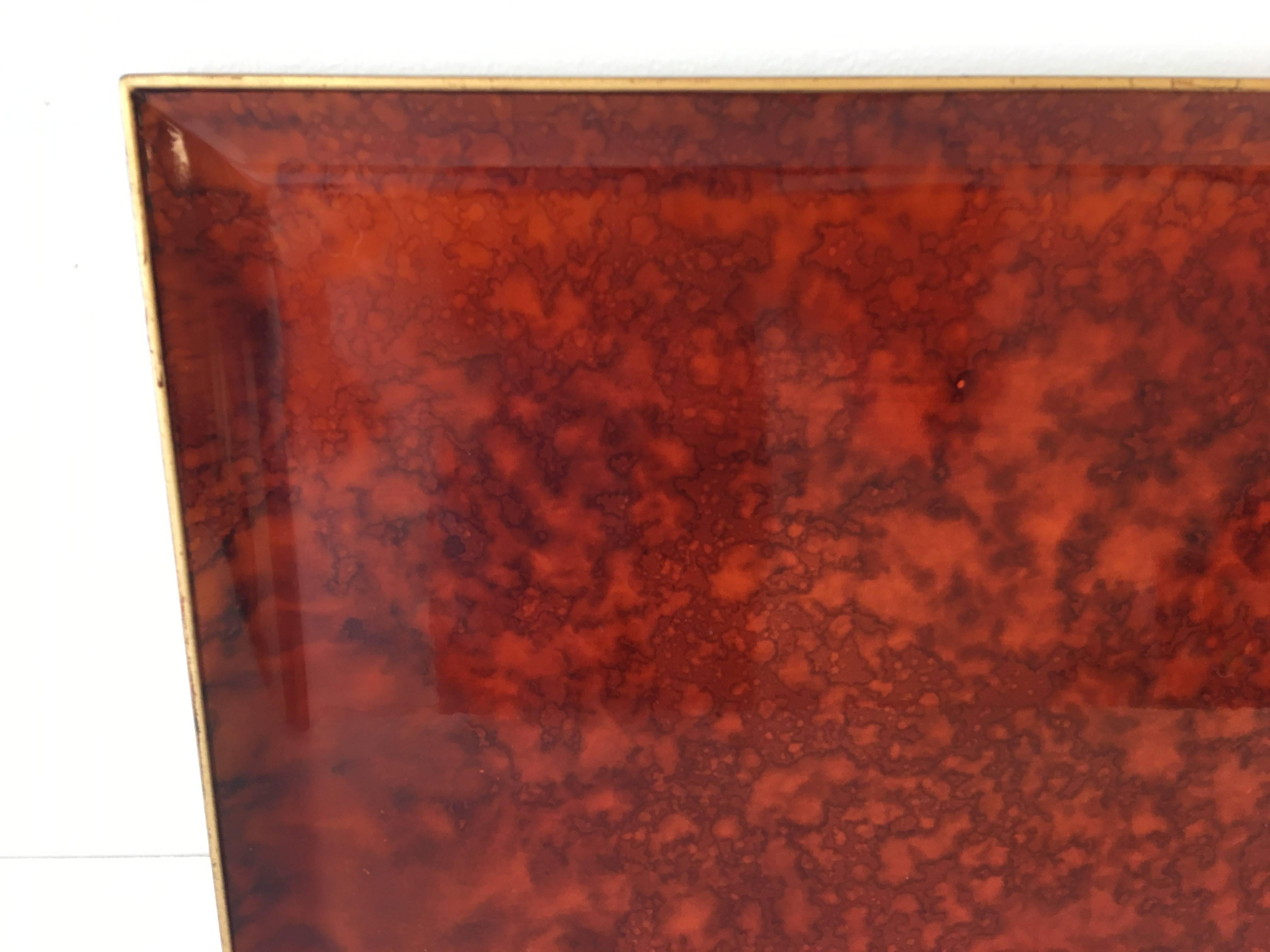 Offered is a fantastic, 1970s Otagiri faux tortoise shell and lacquered serving tray. Acrylic/resin. 