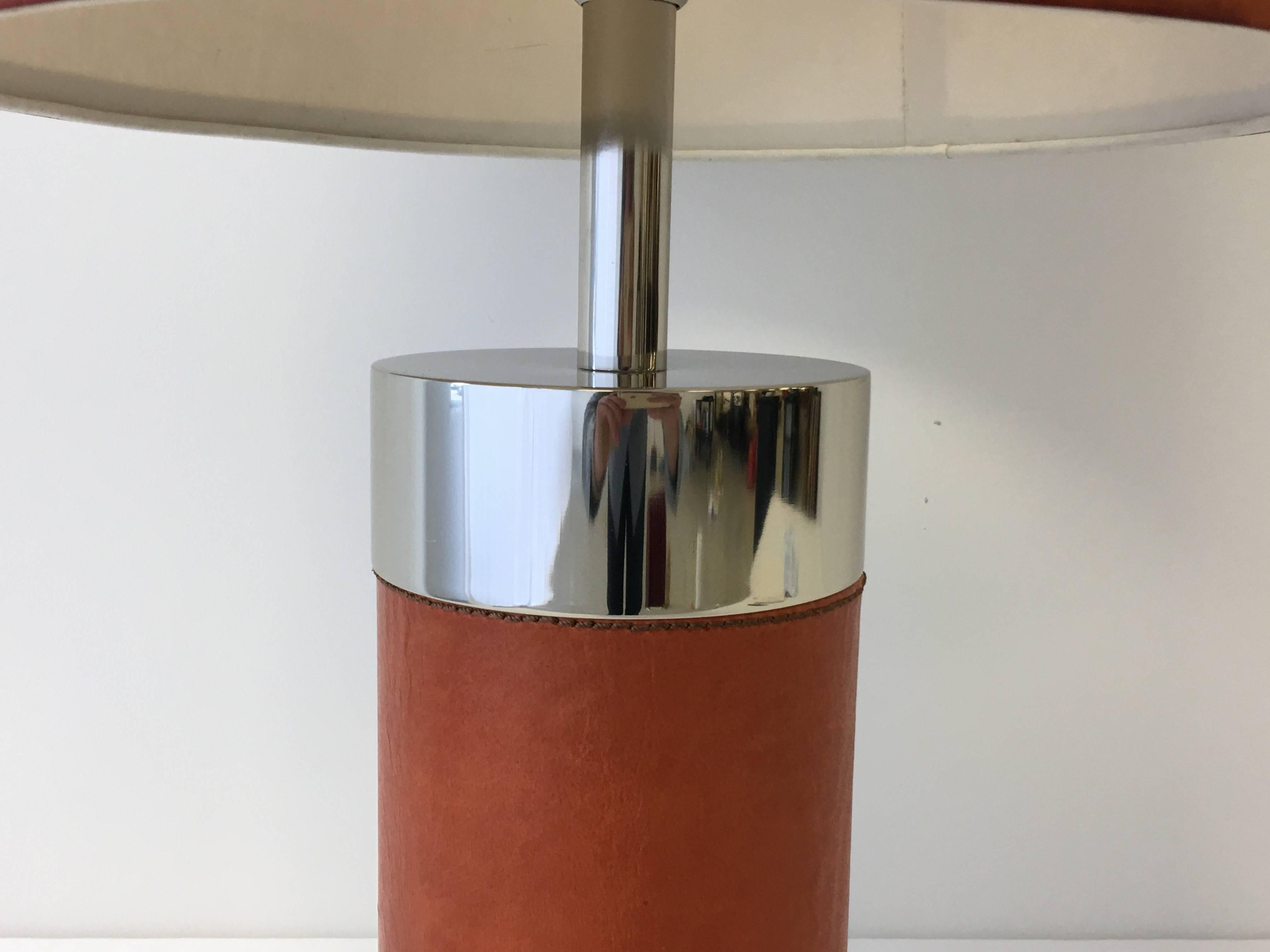 Modern Leather and Chrome Lamp by Ralph Lauren In Good Condition In Richmond, VA