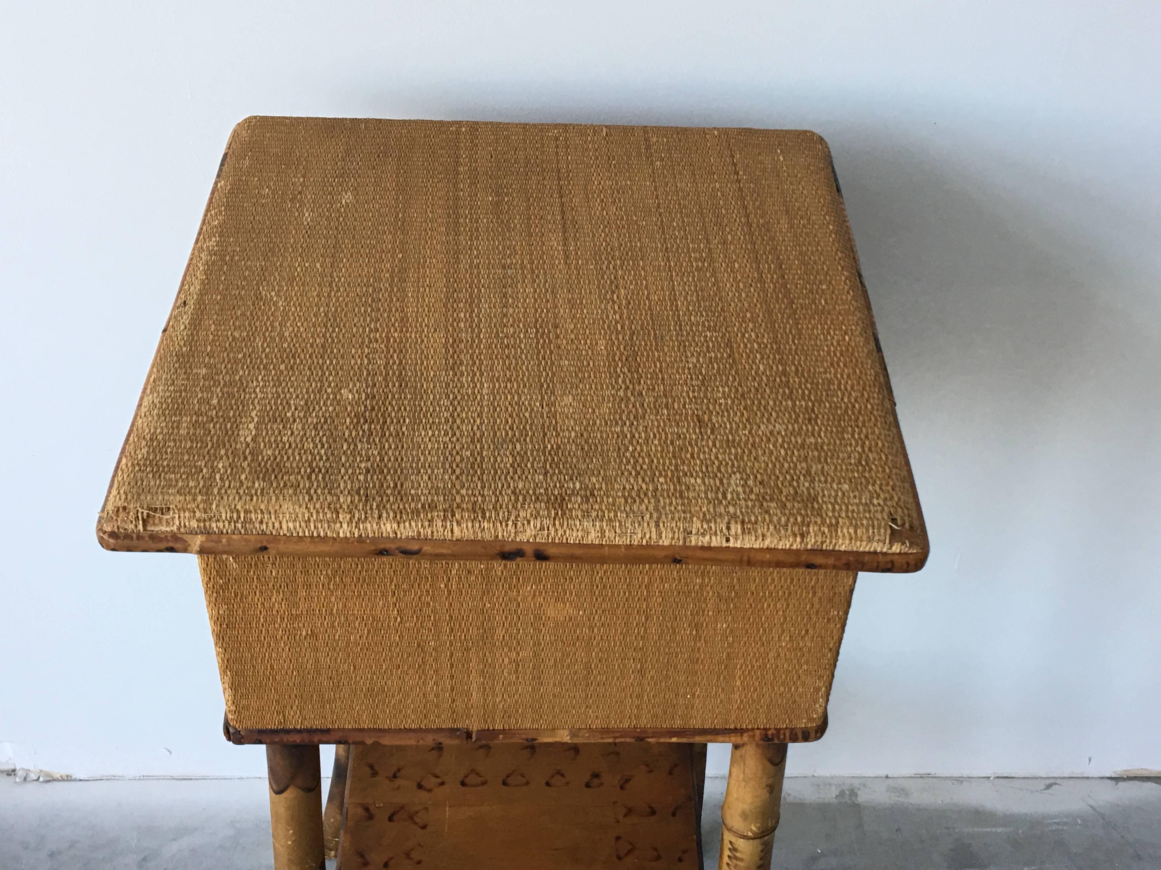 Woven 1920s Bamboo and Raffia Side Table Plant Stand