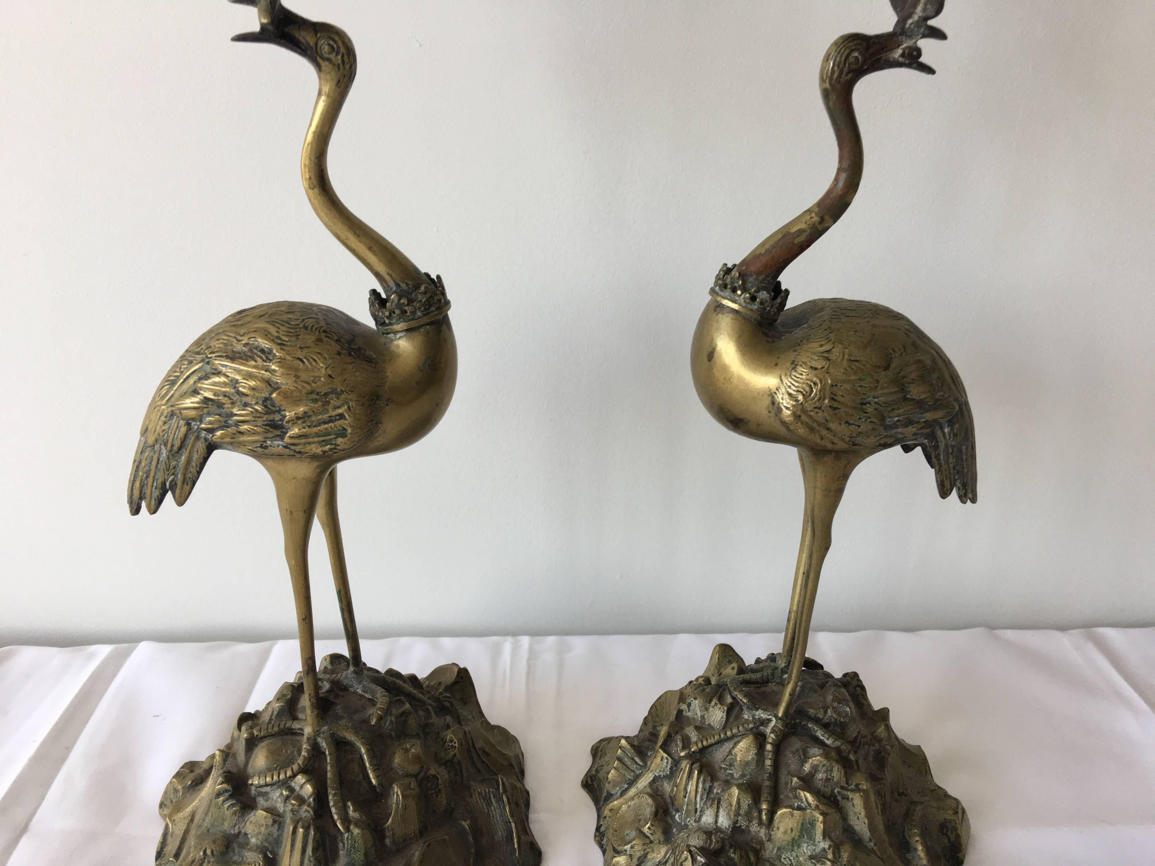 Victorian 19th Century Bronze Ostrich Candlestick Holders