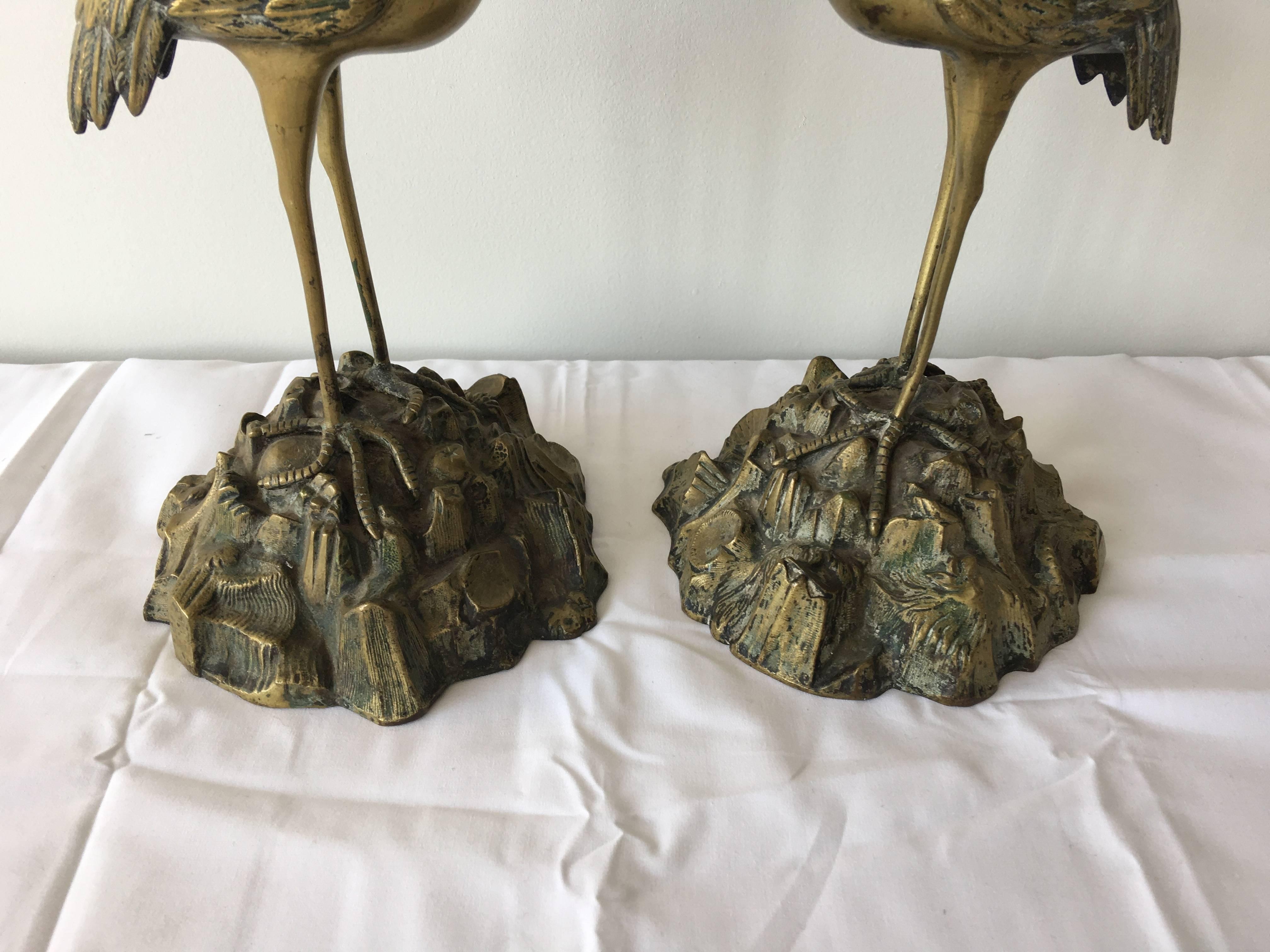 Polished 19th Century Bronze Ostrich Candlestick Holders