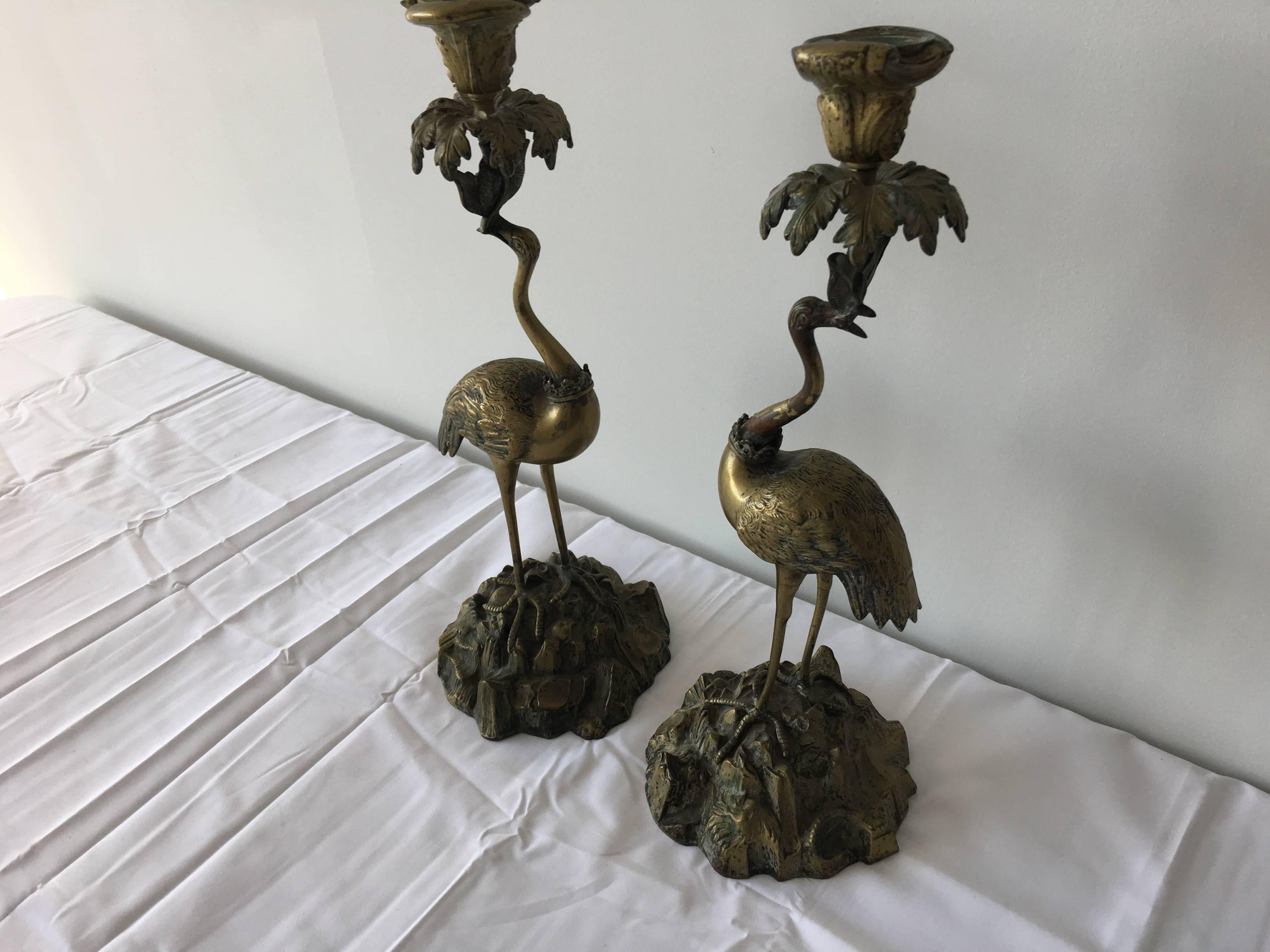 19th Century Bronze Ostrich Candlestick Holders 2