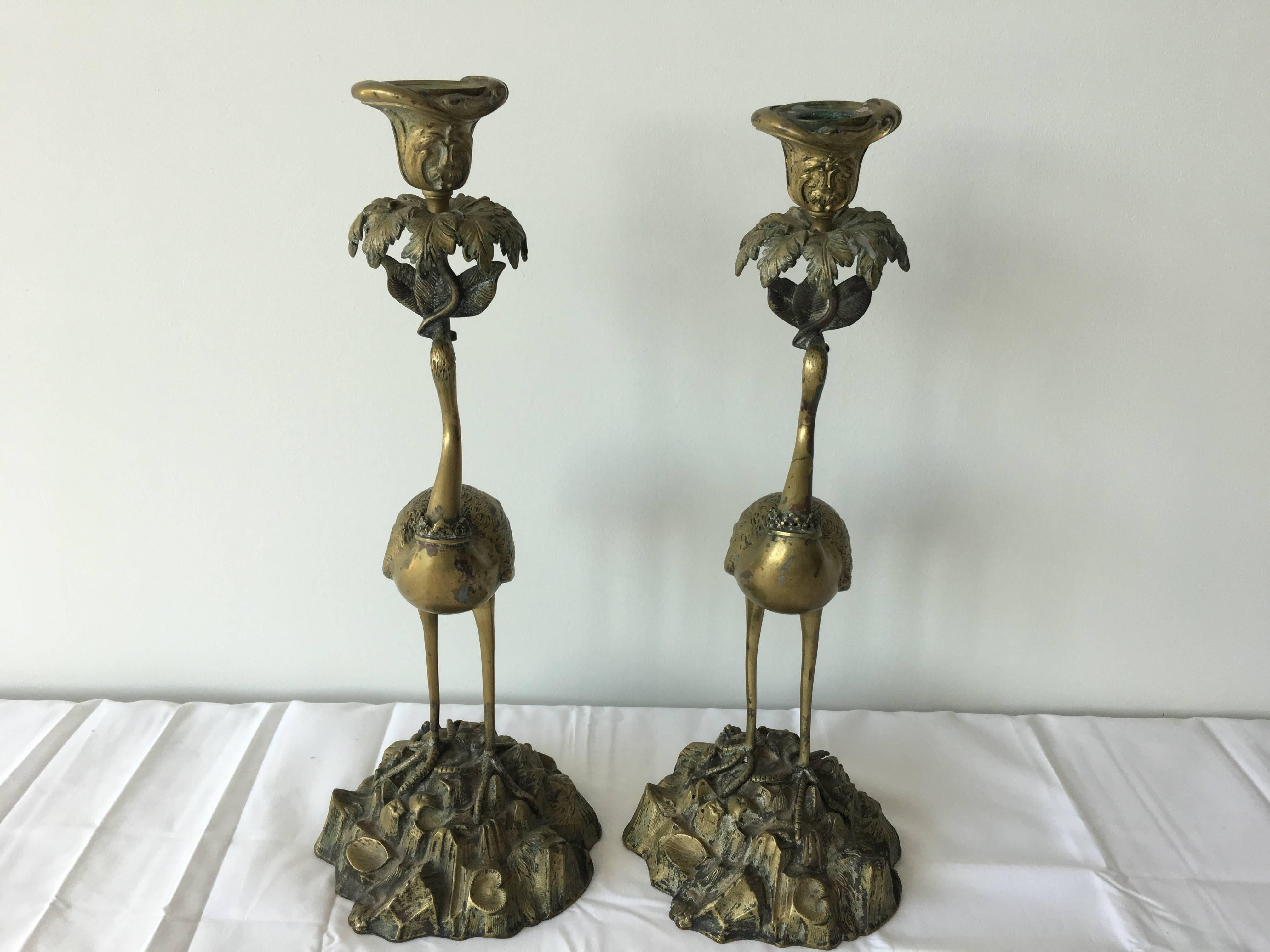 19th Century Bronze Ostrich Candlestick Holders 3