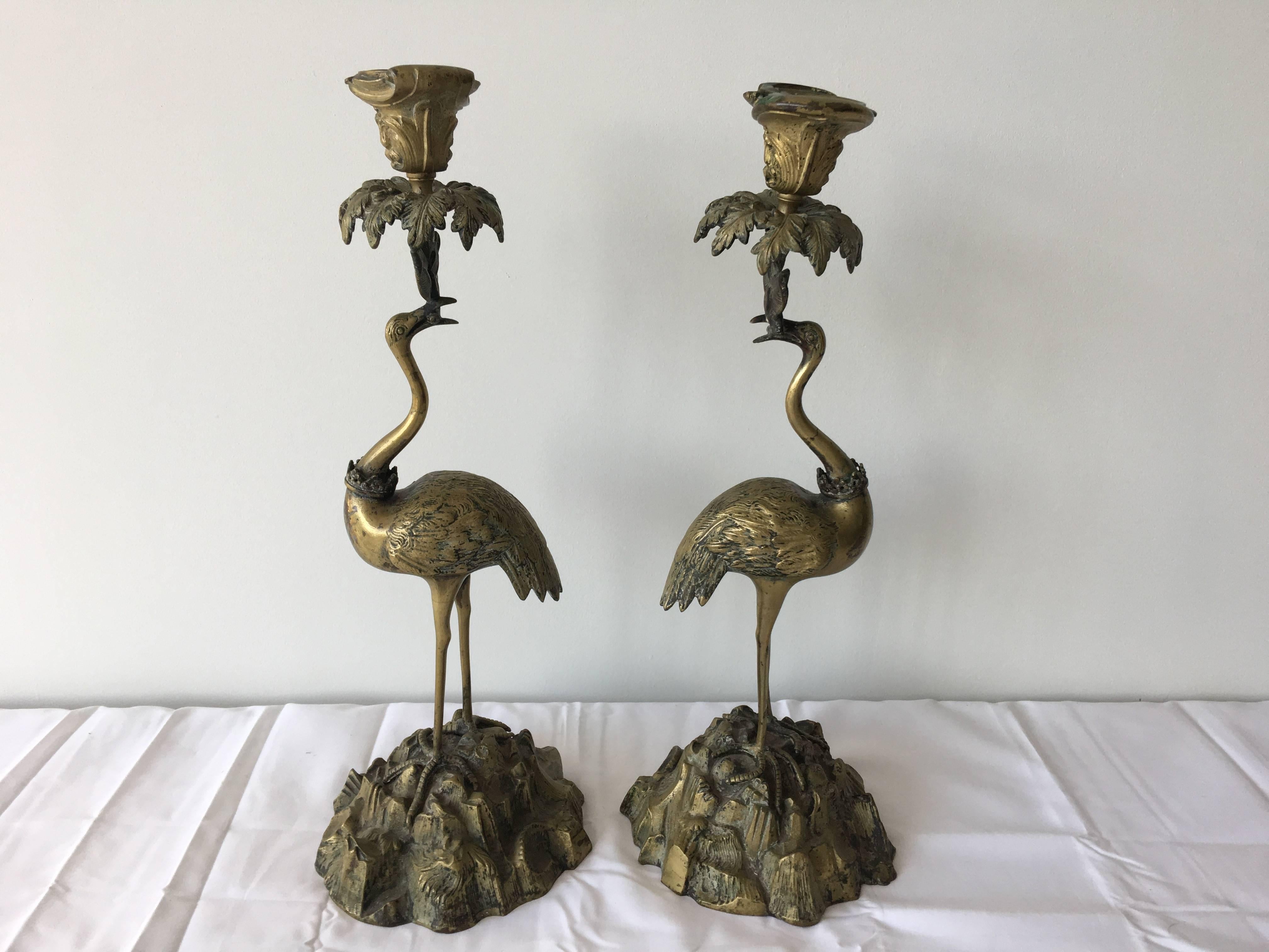 19th Century Bronze Ostrich Candlestick Holders 4