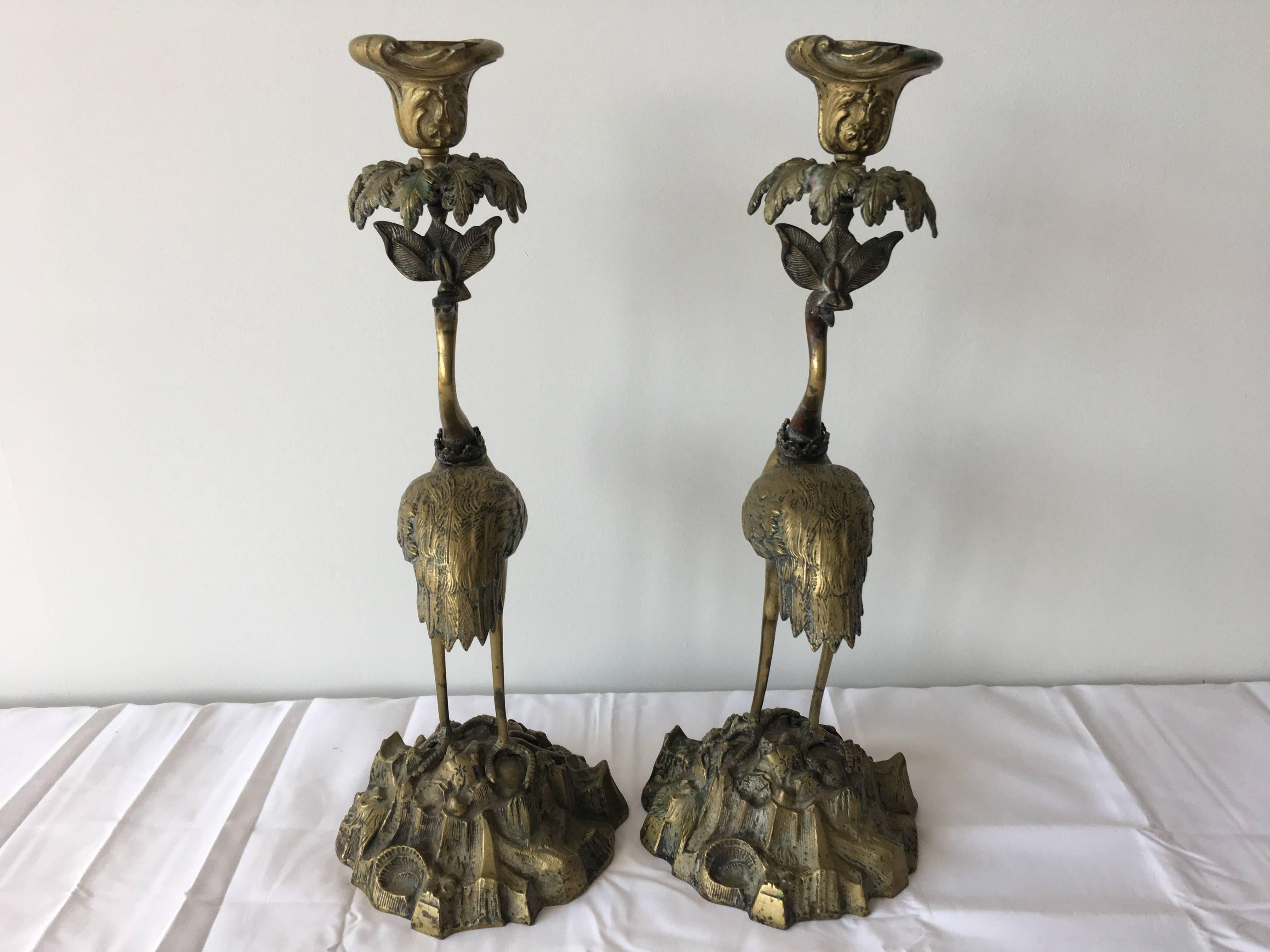 19th Century Bronze Ostrich Candlestick Holders 5