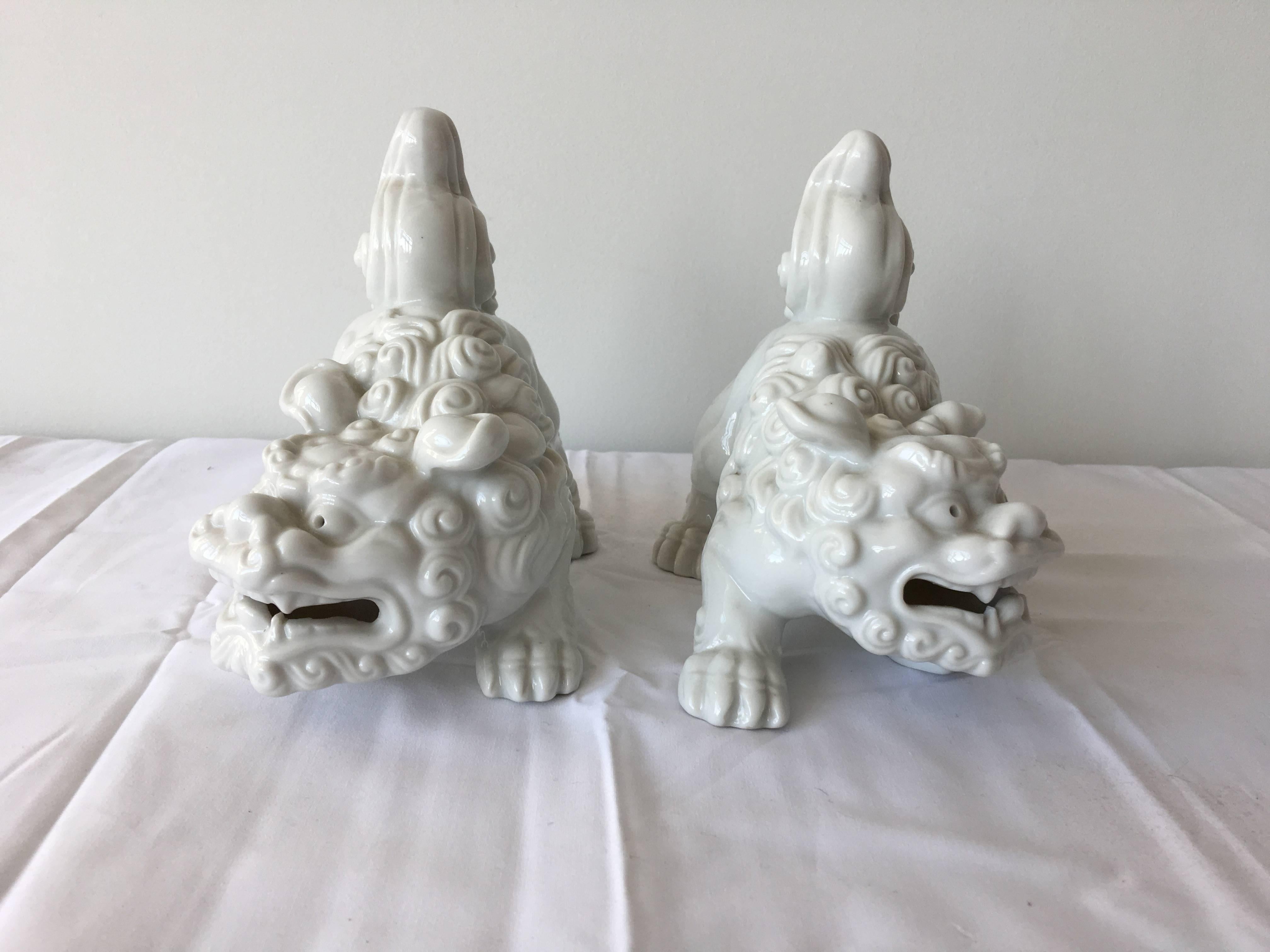 Chinoiserie Blanc De Chine Foo Dog Statues, Pair