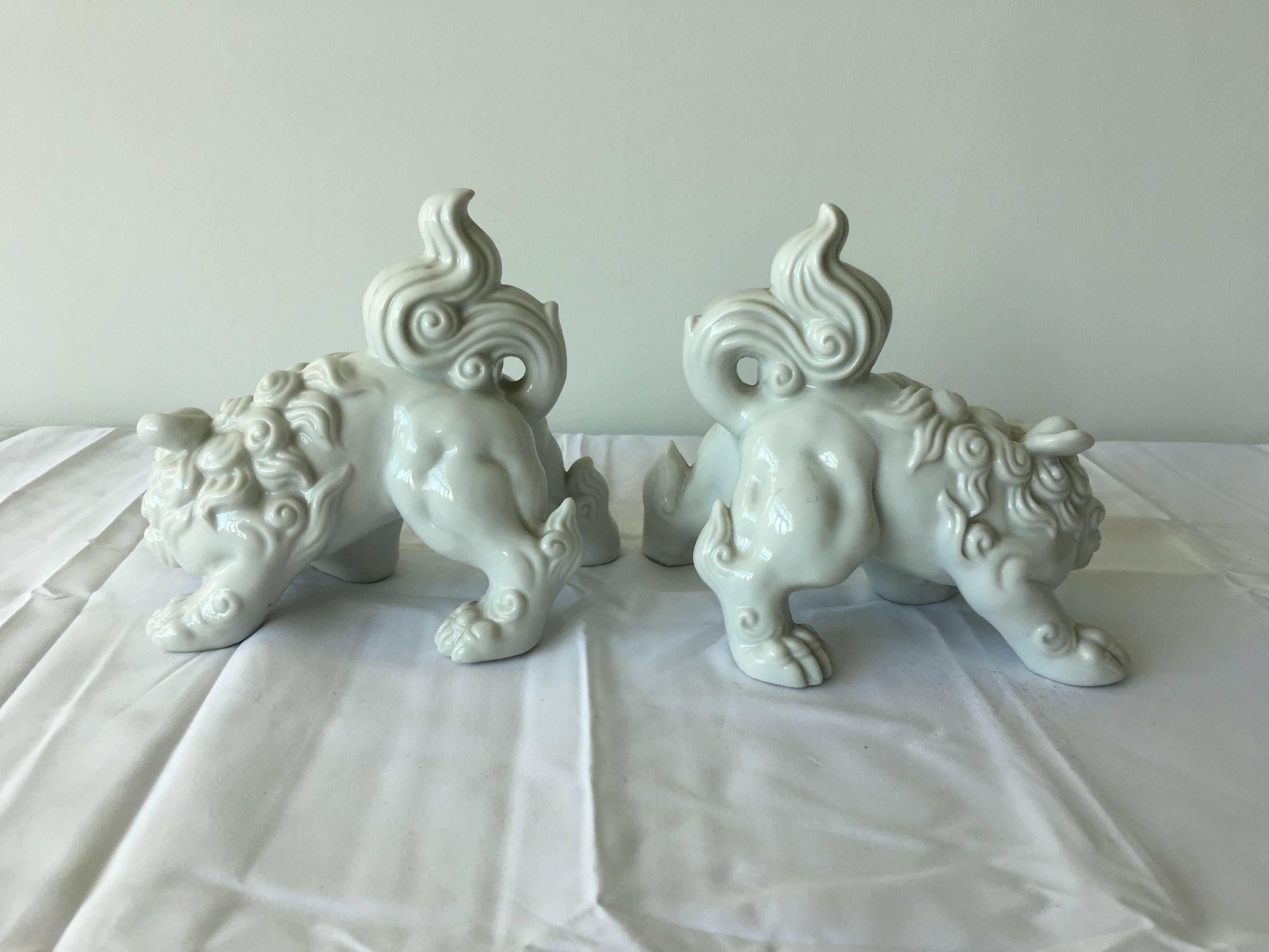 Japanese Blanc De Chine Foo Dog Statues, Pair