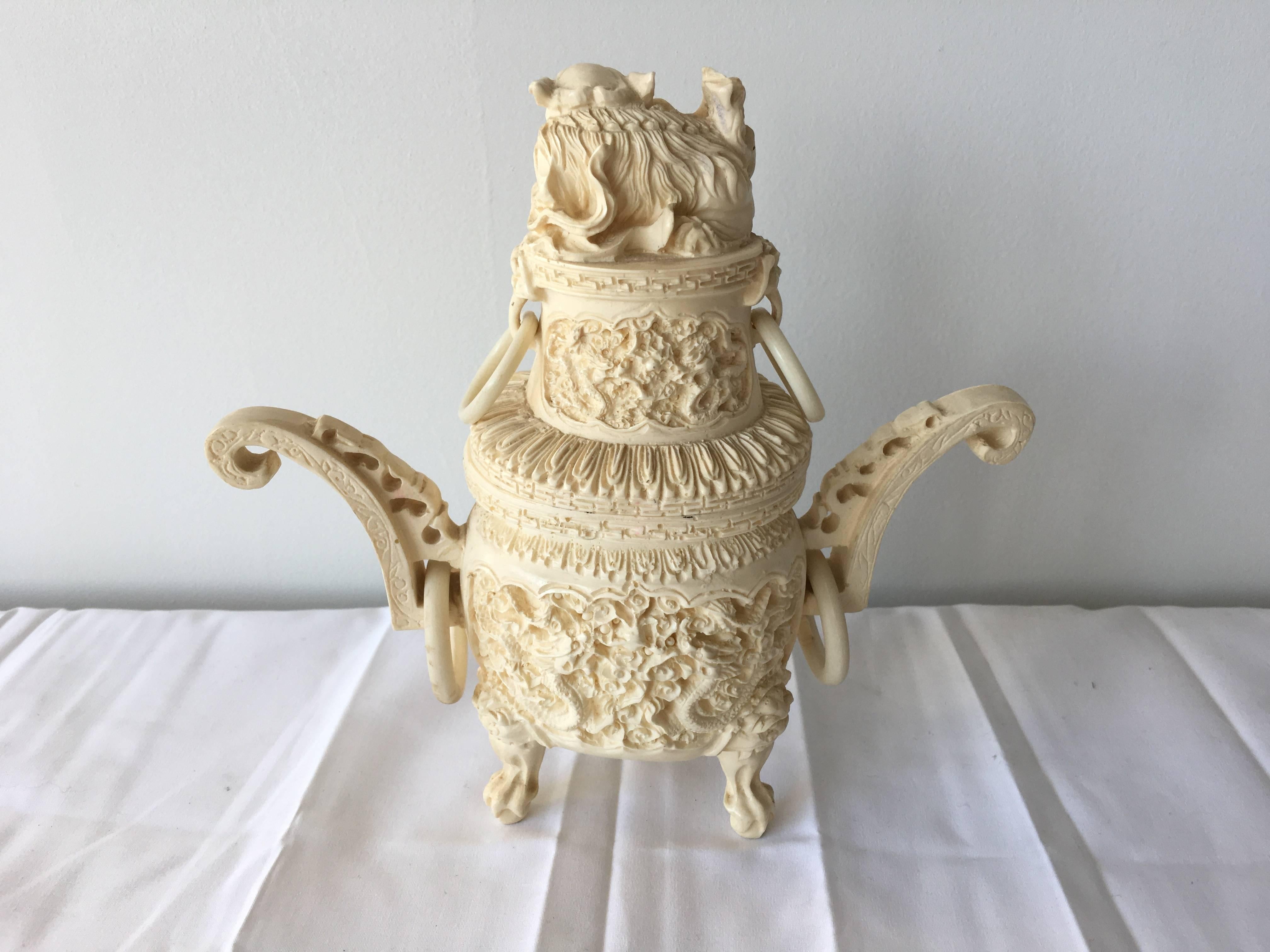 19th Century Chinese Ivory Resin Censor with Foo Dog Lid at 1stDibs