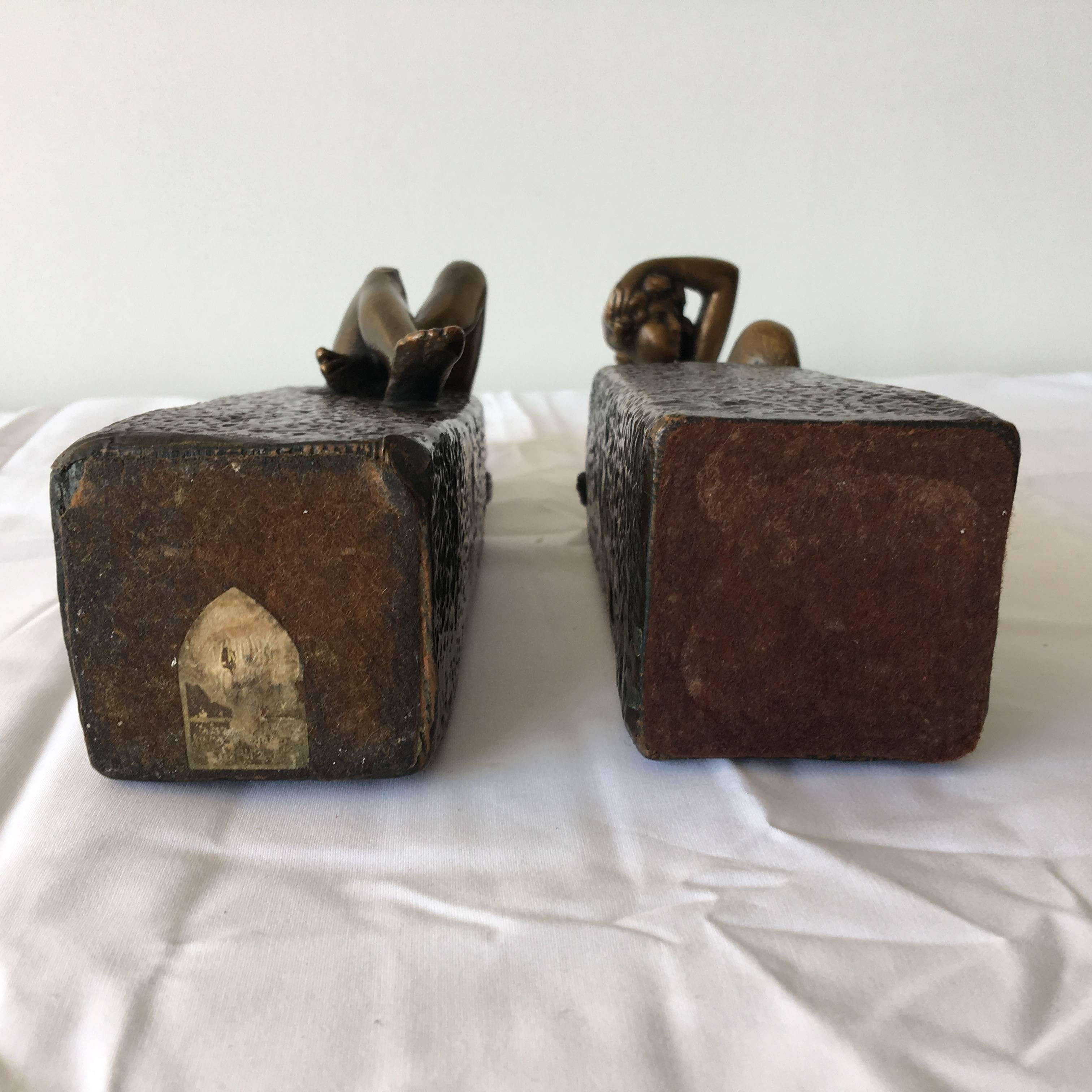 1920s Art Deco Bronze Nude Male and Female Bookends, Pair 1
