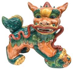 19th Century Large Polychrome Chinese Foo Dog Statues, Pair