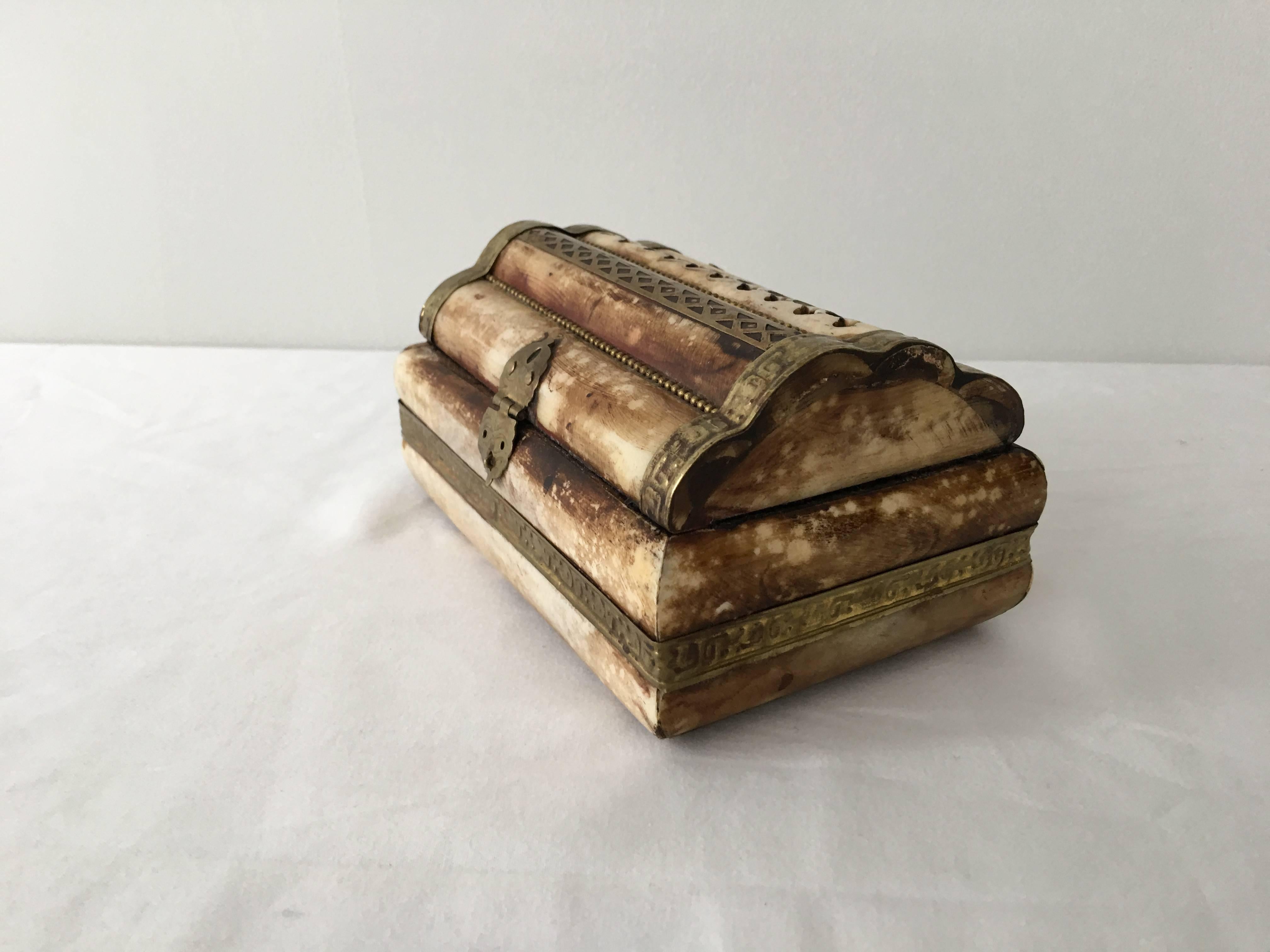 Inlay 19th Century Bone and Brass Decorative Box