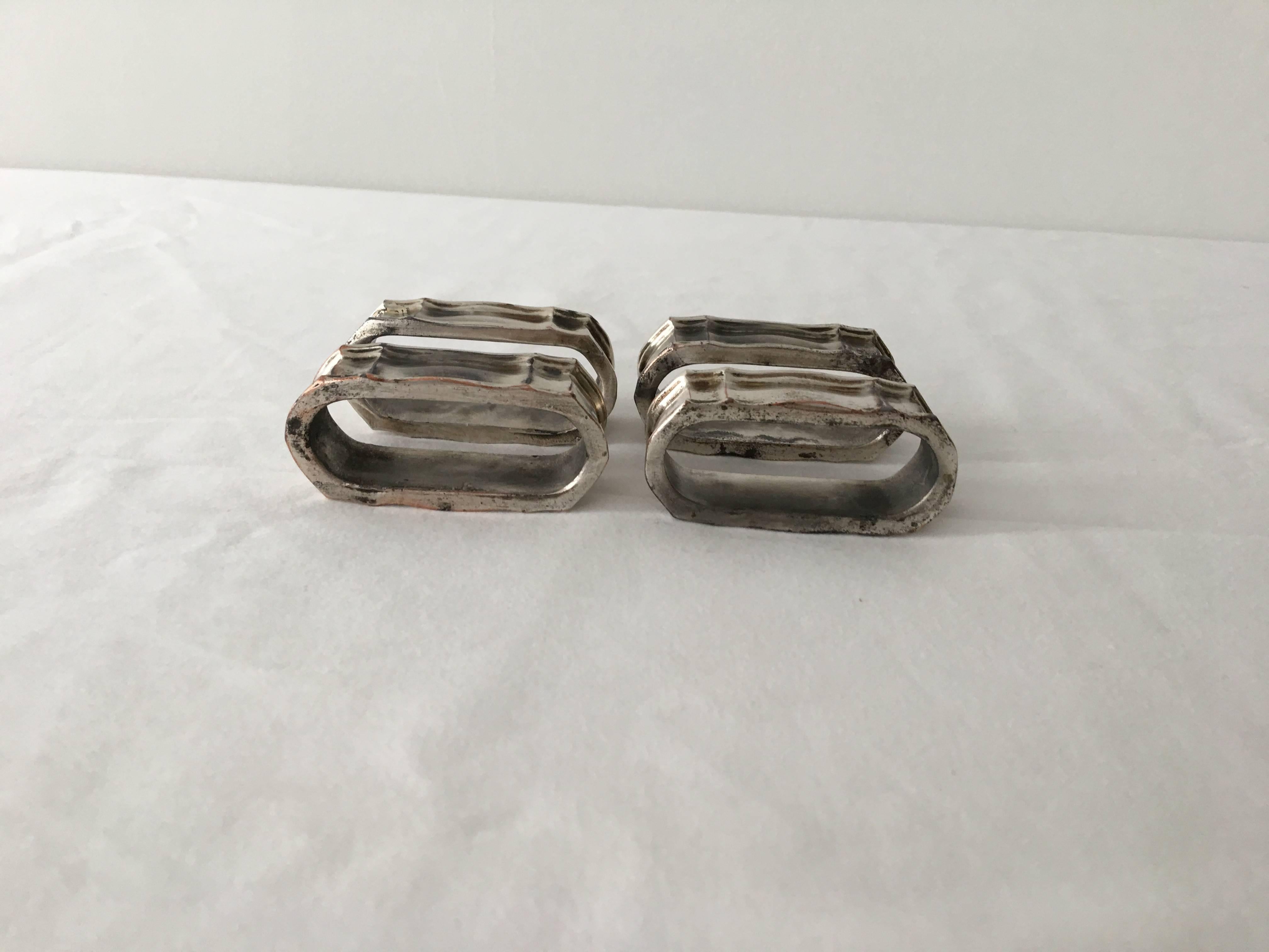 1930's Silver Plated Oval Napkin Rings, Set of Four In Excellent Condition In Richmond, VA