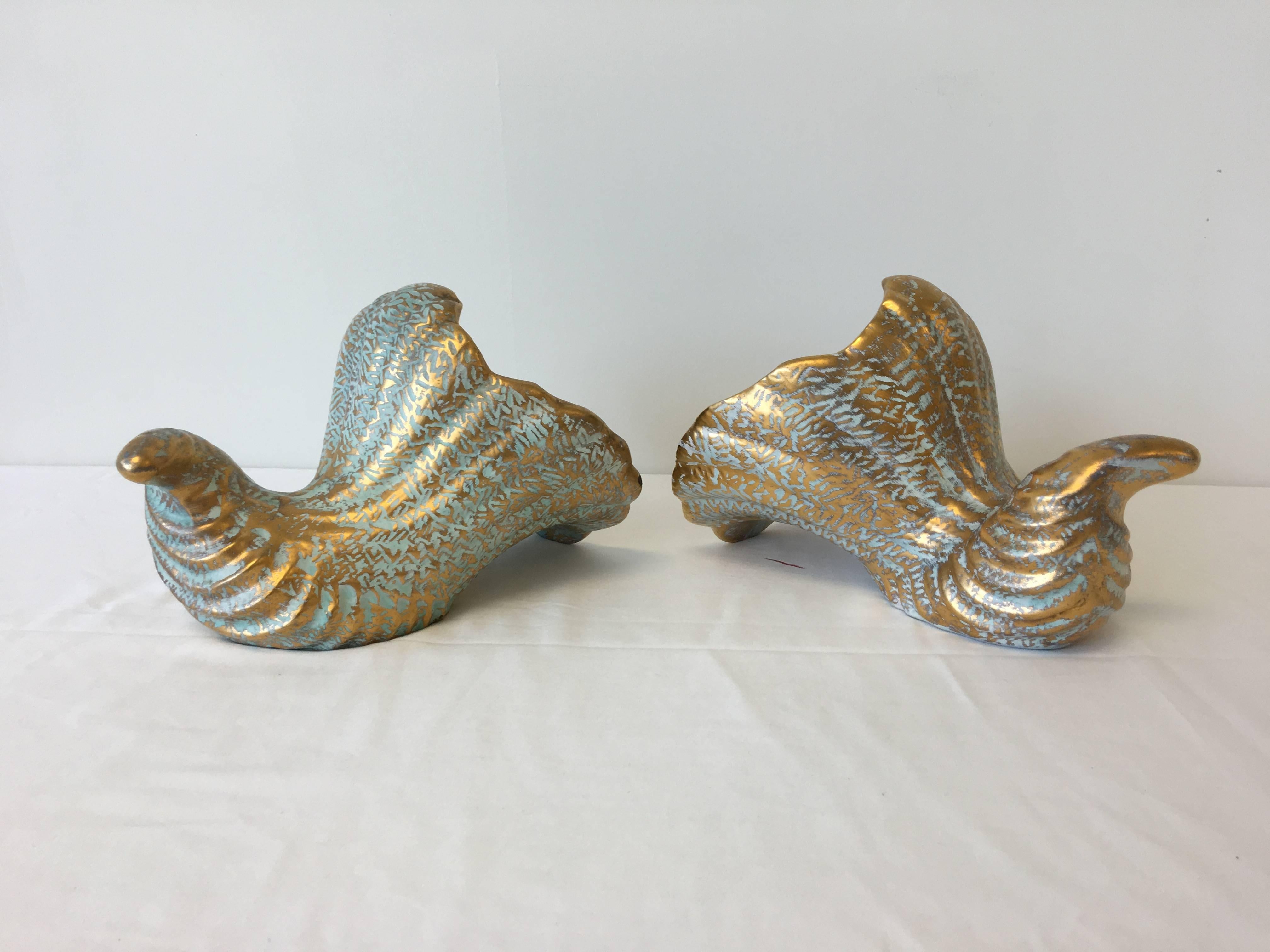 1970s Stangl Gold and Turquoise Cornucopia Serving Pieces, Pair In Excellent Condition In Richmond, VA