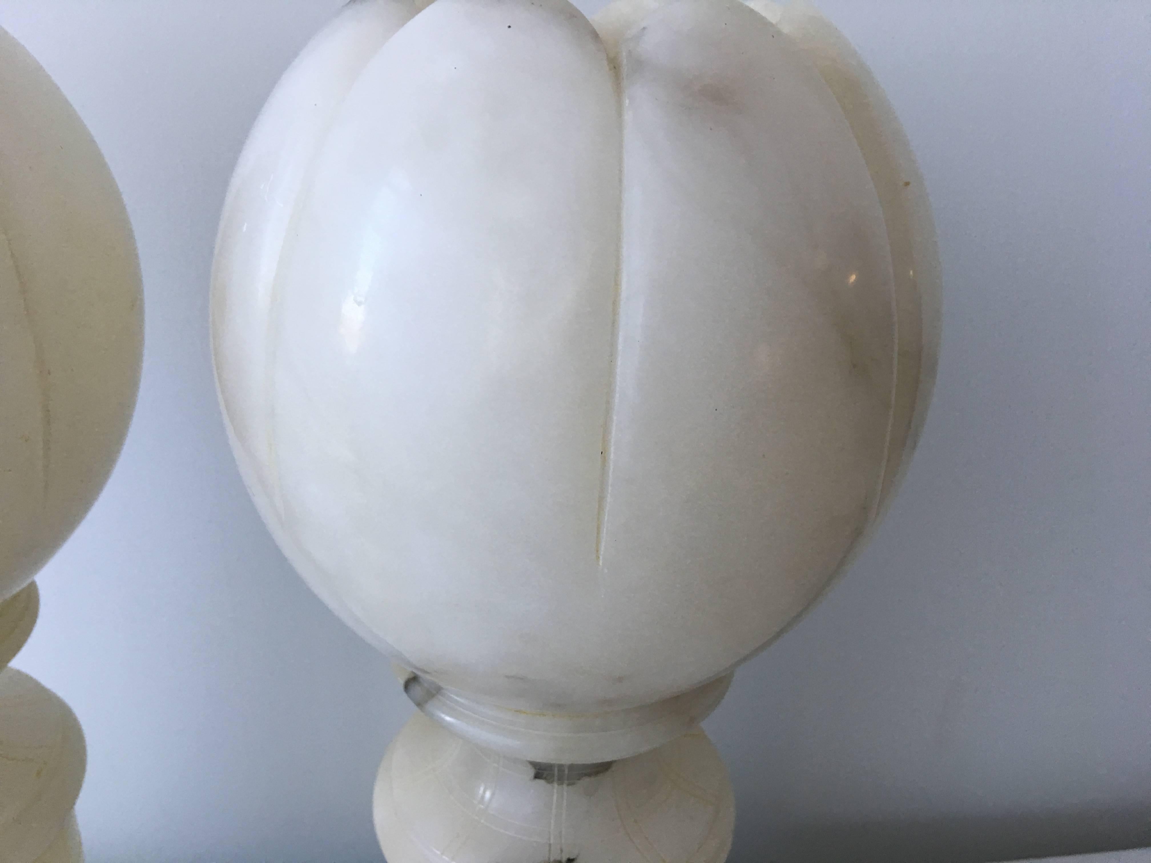 Italian 1920s Art Deco Alabaster Orb Urn Lamps, Pair