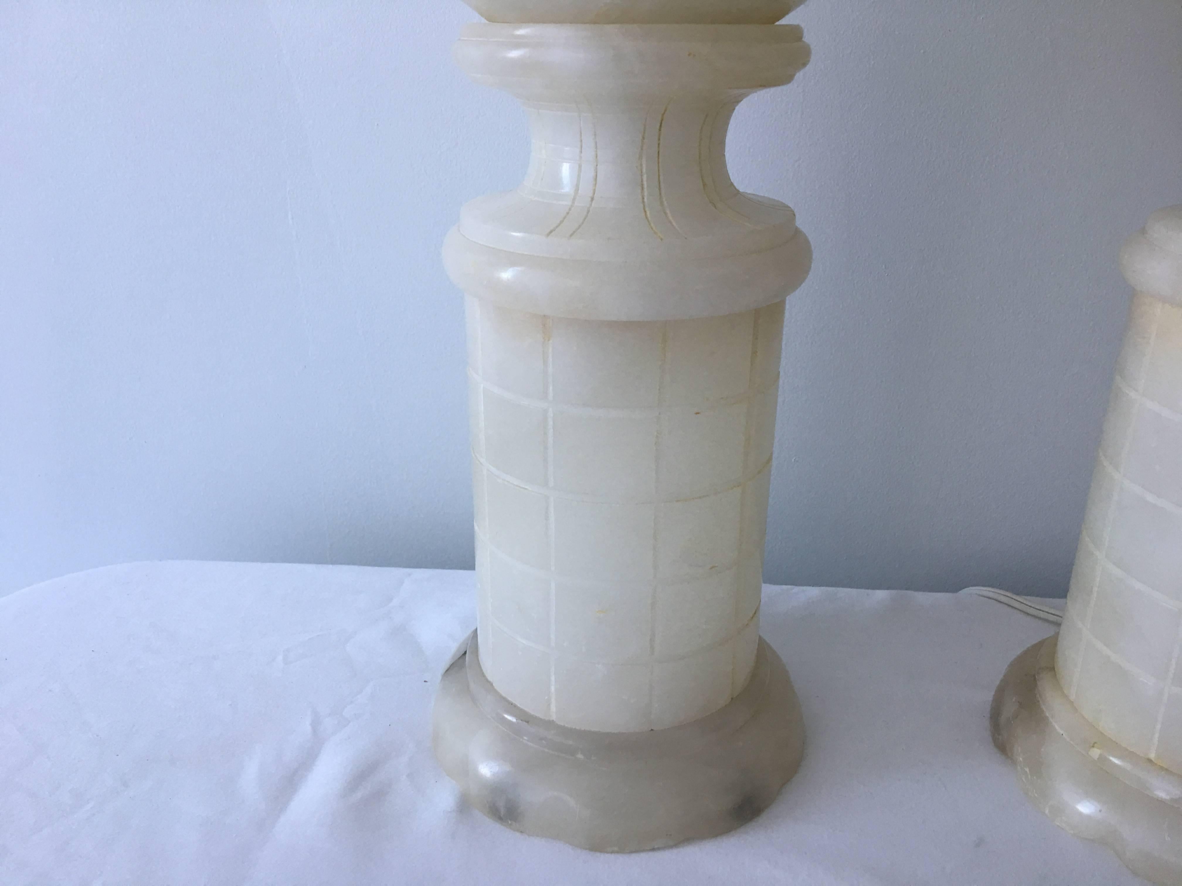 1920s Art Deco Alabaster Orb Urn Lamps, Pair In Excellent Condition In Richmond, VA