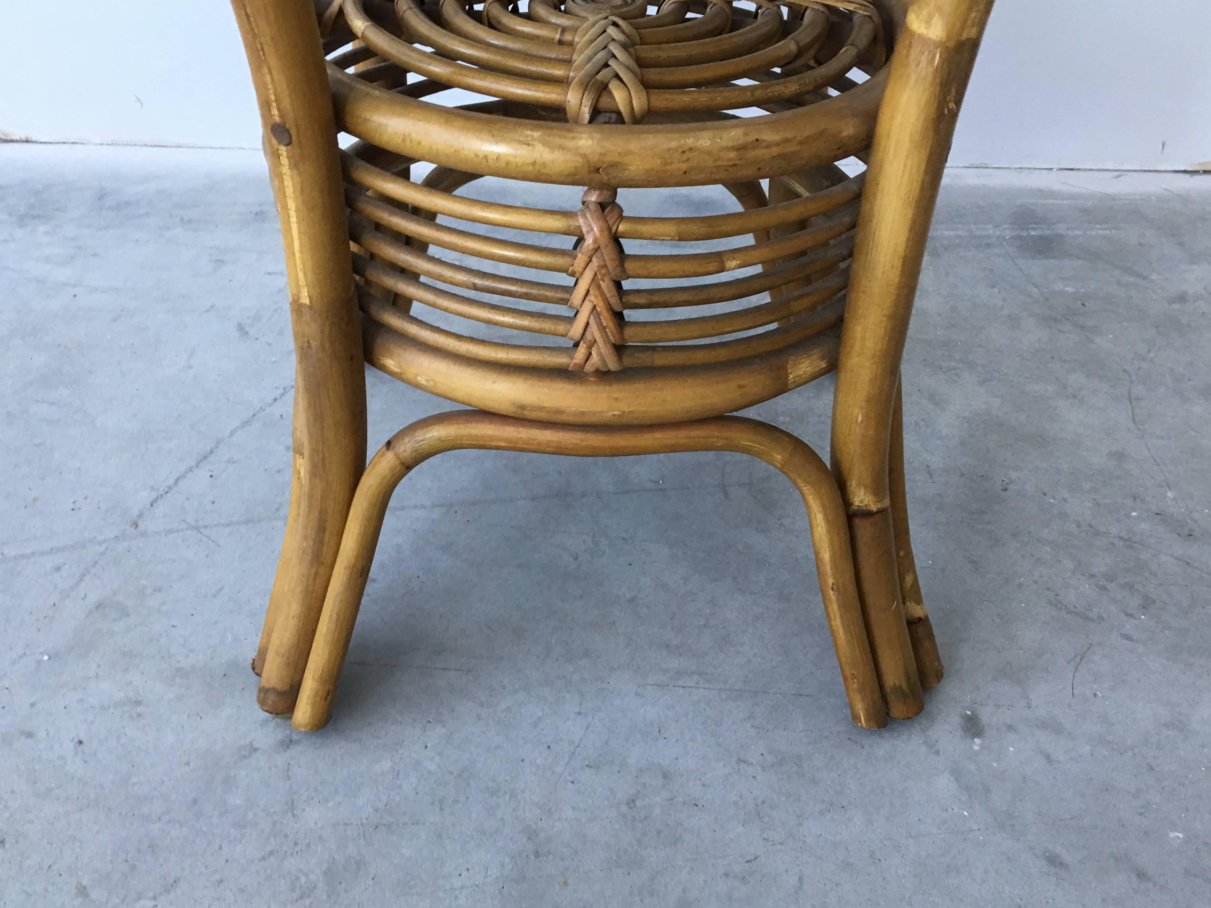 Bohemian Mid-Century Tray Table on Bamboo and Rattan Base