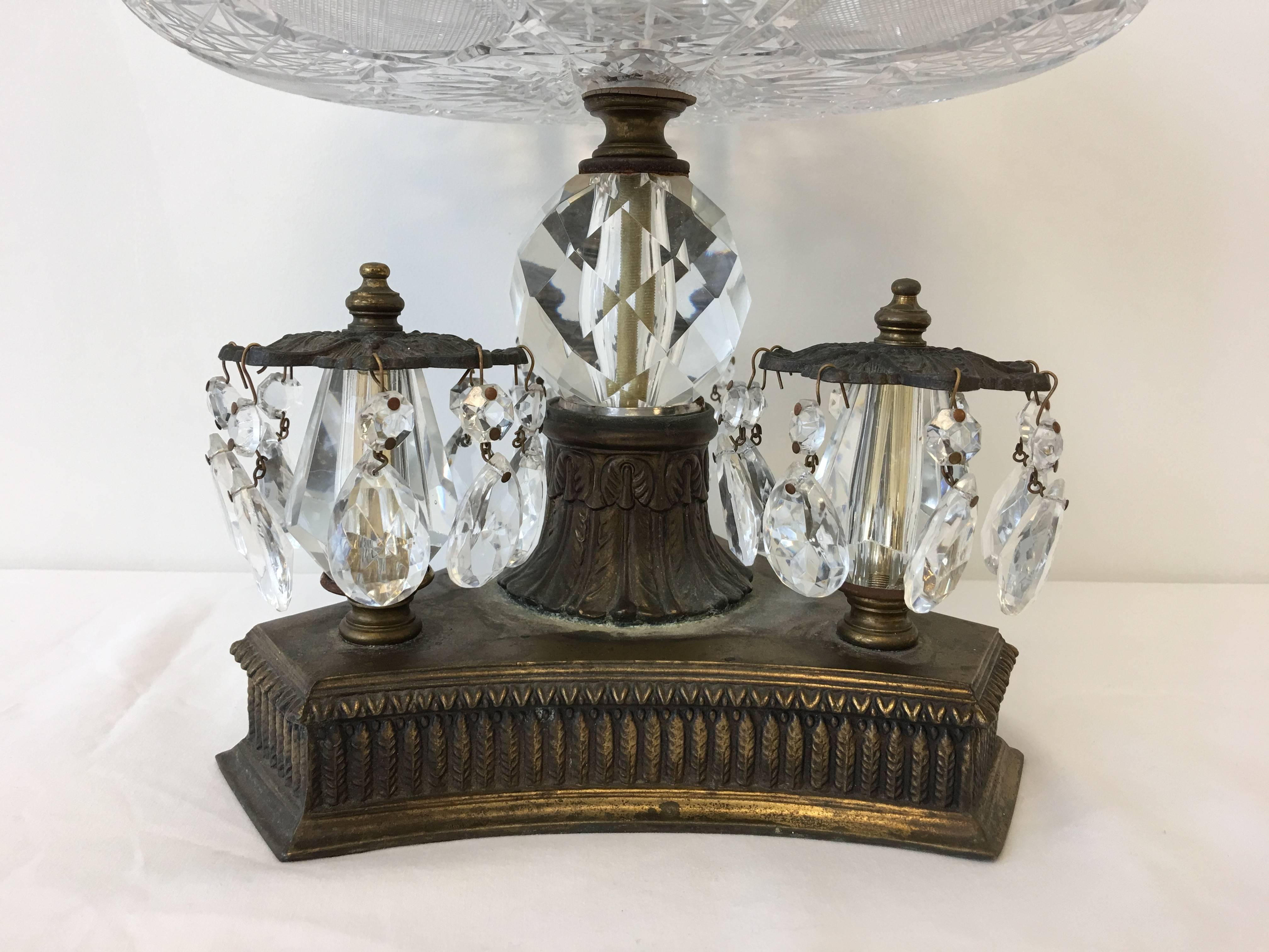 19th Century Art Nouveau Large Crystal and Bronze Compote Bowl In Excellent Condition In Richmond, VA