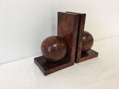1920s Art Deco Burl Wood Orb Large Bookends, Pair